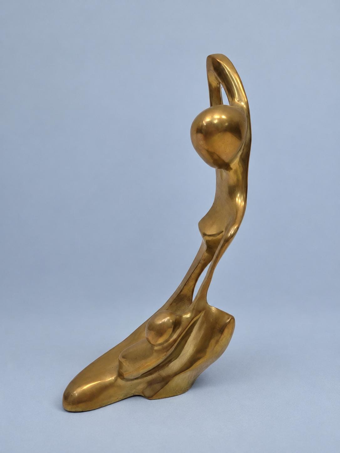Vintage Mother and Child Abstract Sculpture, Gold-Tone Metal Maternité Figure, Modernist Mid-Century Style, 17 cm