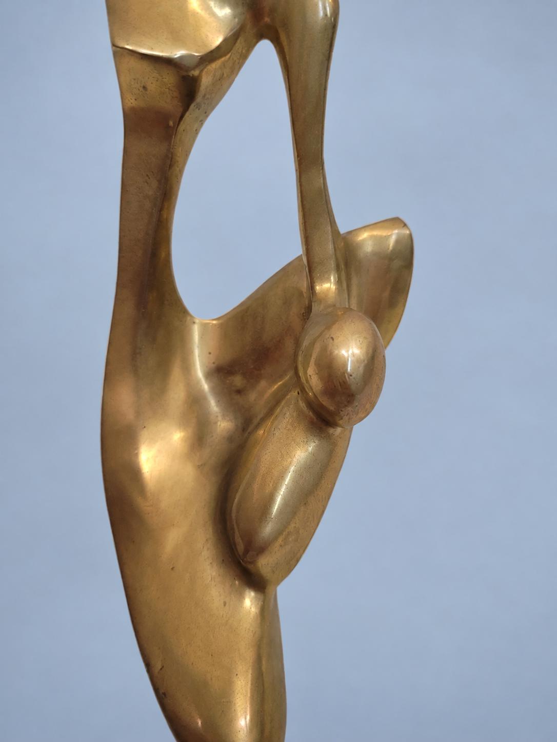Vintage Mother and Child Abstract Sculpture, Gold-Tone Metal Maternité Figure, Modernist Mid-Century Style, 17 cm