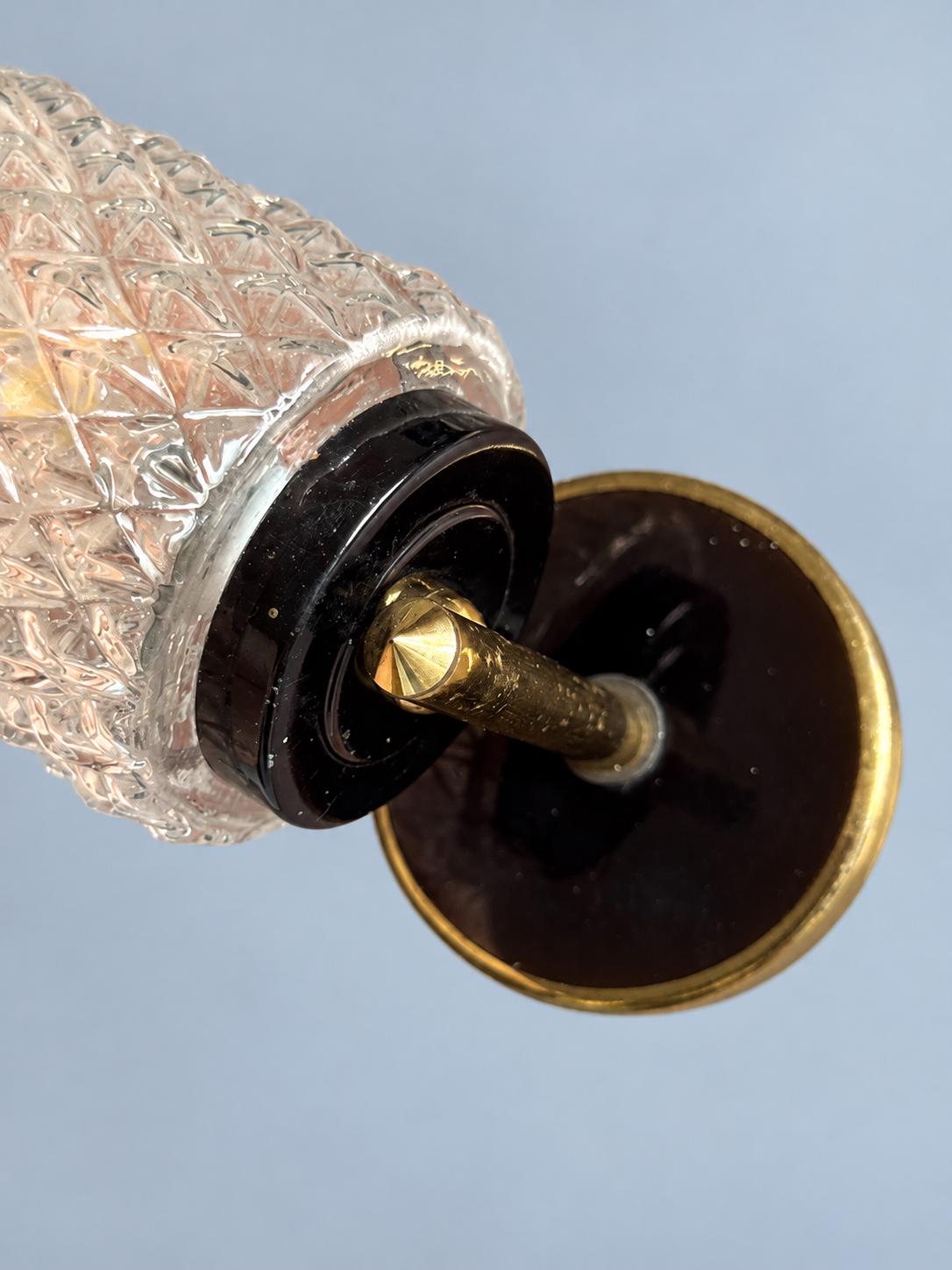 Vintage Mid-Century Wall Sconce, Brass-Tone Metal with Clear Diamond-Pattern Glass Shade, 20.5 cm