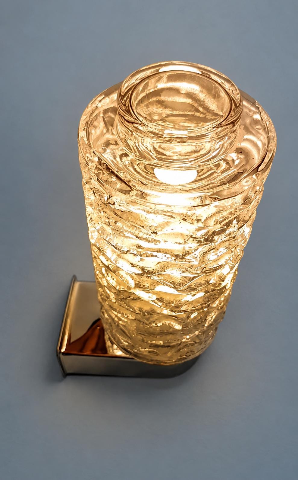 Vintage Pair of Ice Glass Wall Sconces, Attributed 1970s, Chrome-Finish Metal with Textured Clear Glass Shades, 20 cm