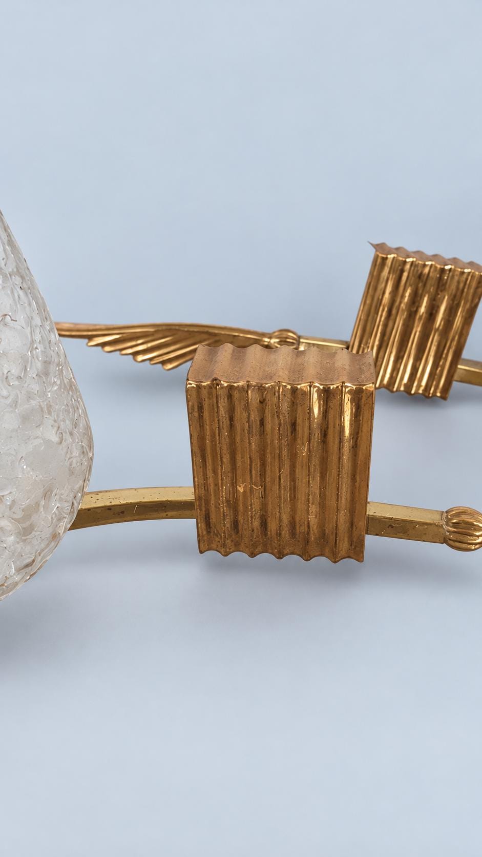 Vintage Pair of Brass Wall Sconces, Attributed 1960s–70s, Leaf Arms with Textured Bubble Glass Shades, 37 cm