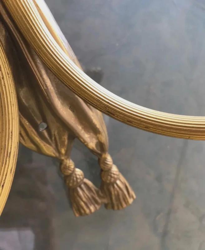 Vintage Louis XVI Style Wall Sconce with Knotted Drapery and Tassels, Gilt Metal, Two Candle Lights, 45 cm