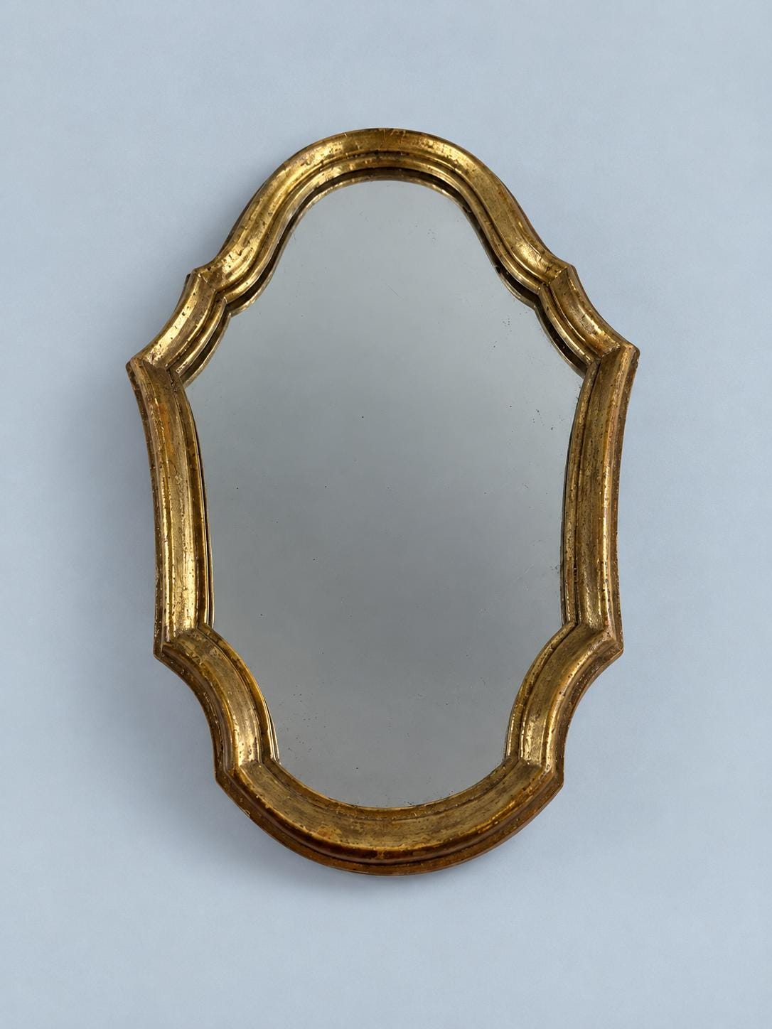 Vintage Small Gold-Tone Wall Mirror with Arched Shaped Frame and Softly Worn Gilding, 21 × 32 cm
