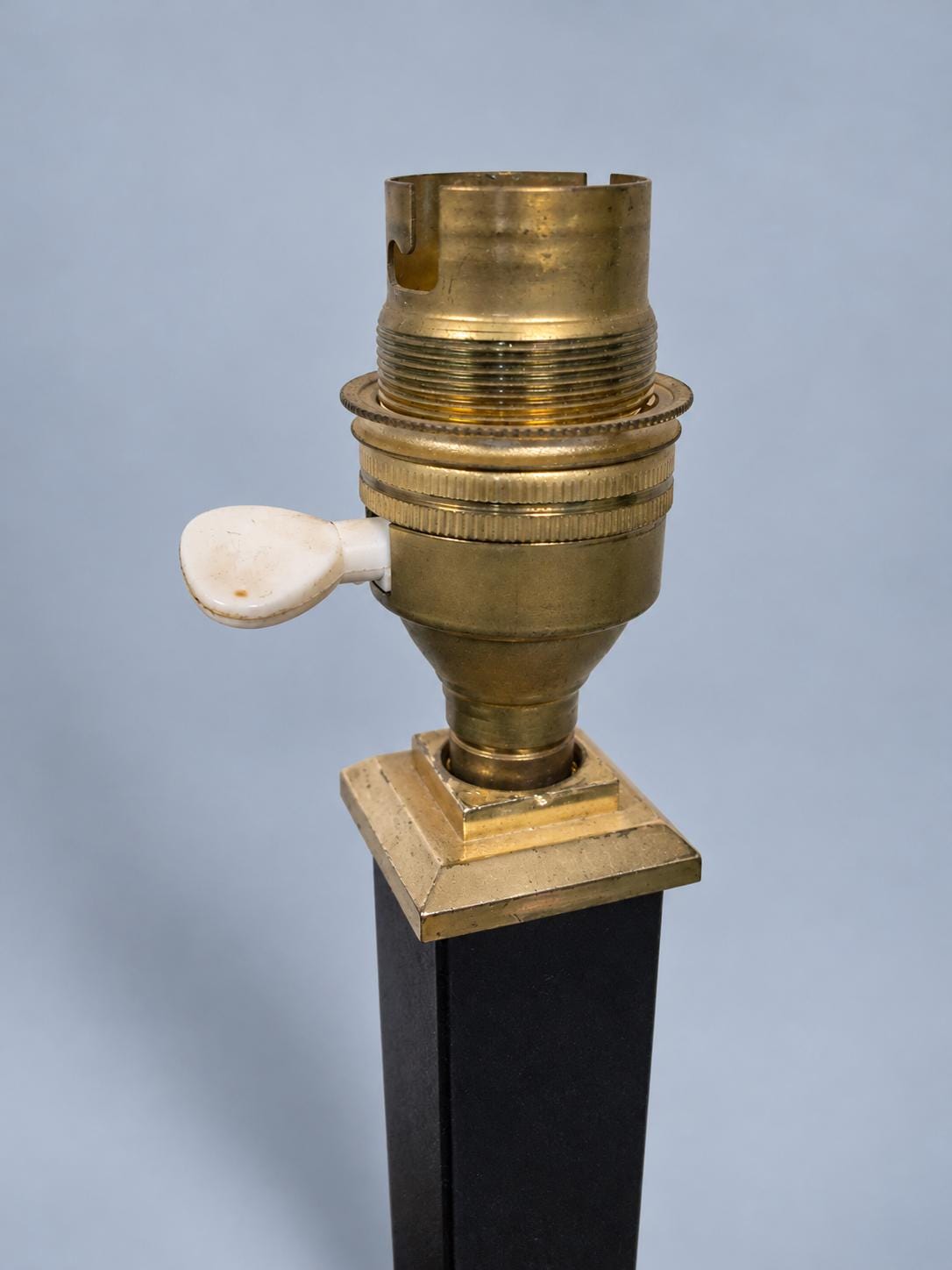 Vintage Pair of Table Lamps, Attributed 1960s–70s, Navy Blue Columns on Chrome and White Marble Bases, Sold Without Shades