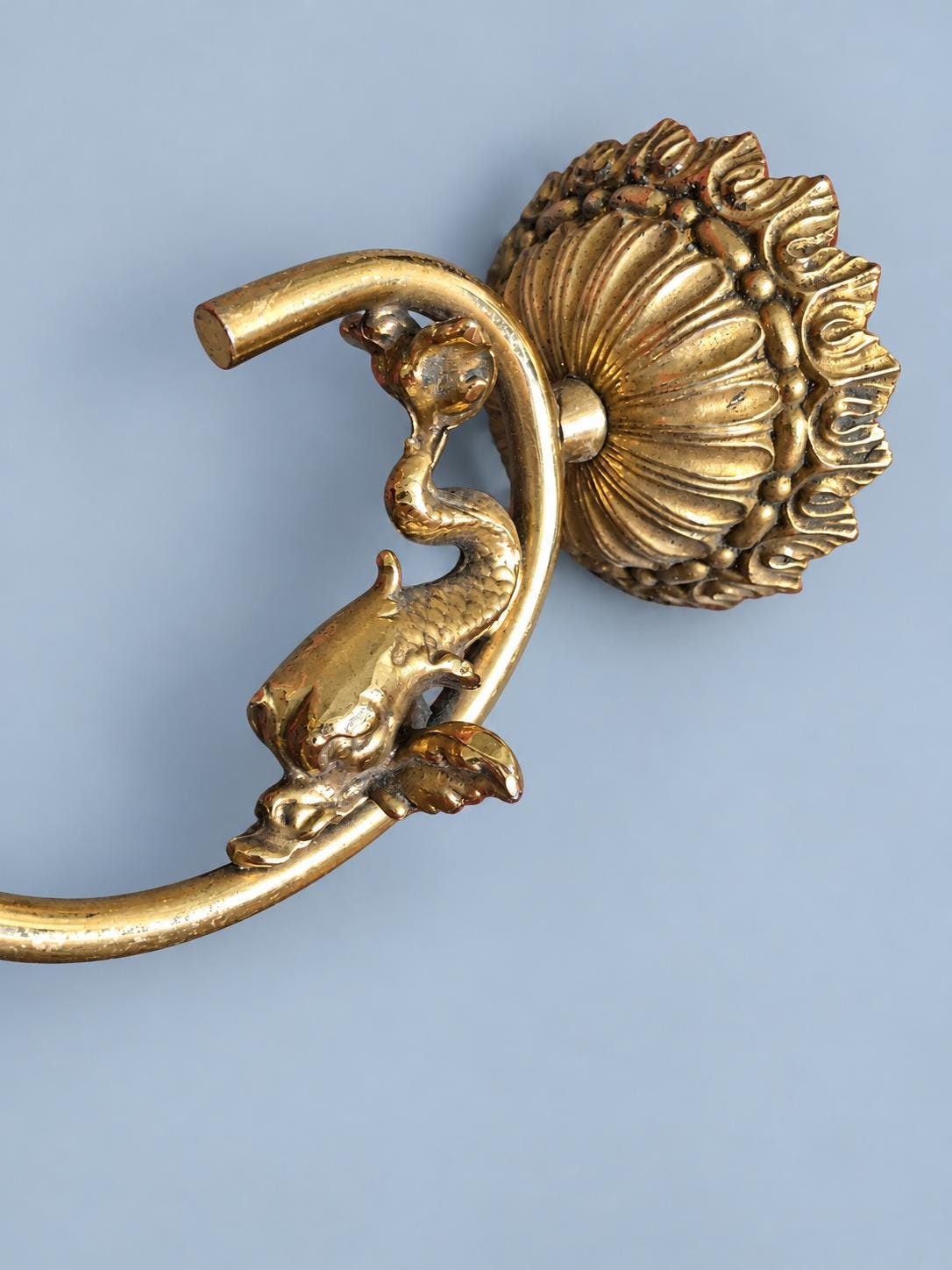 Vintage Pair of Gilt Metal Wall Sconces, Attributed 20th Century, Fluted Rosette Backplates and Leafy Arms, Shade-Holder Prongs