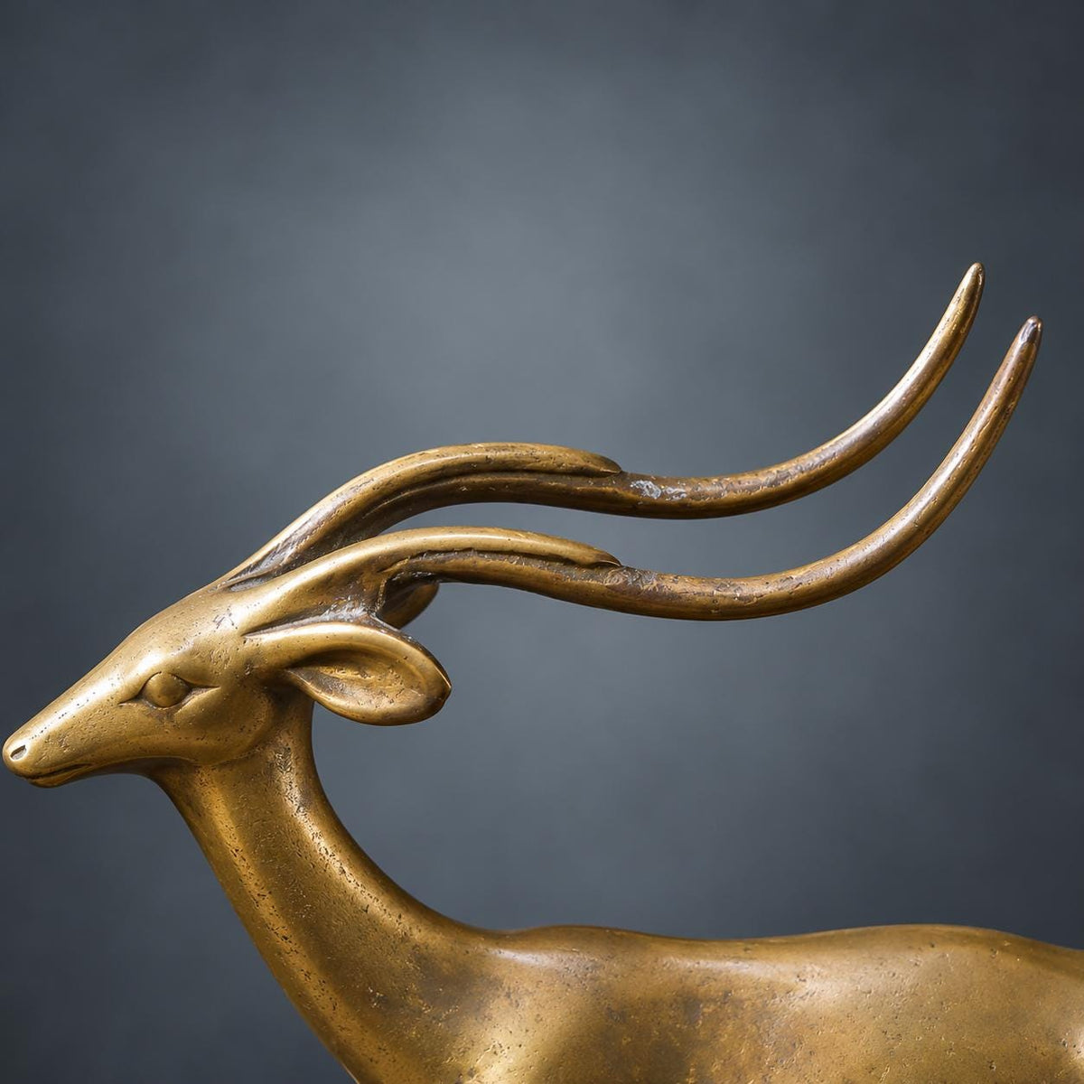 Leaping Gazelle Figure in Brass-Tone Metal on Naturalistic Base, 1960s–70s Style Mid-Century Animal Sculpture