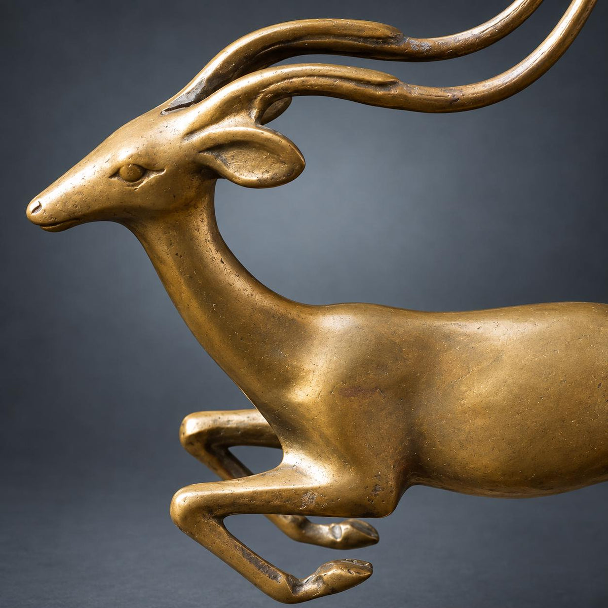 Leaping Gazelle Figure in Brass-Tone Metal on Naturalistic Base, 1960s–70s Style Mid-Century Animal Sculpture