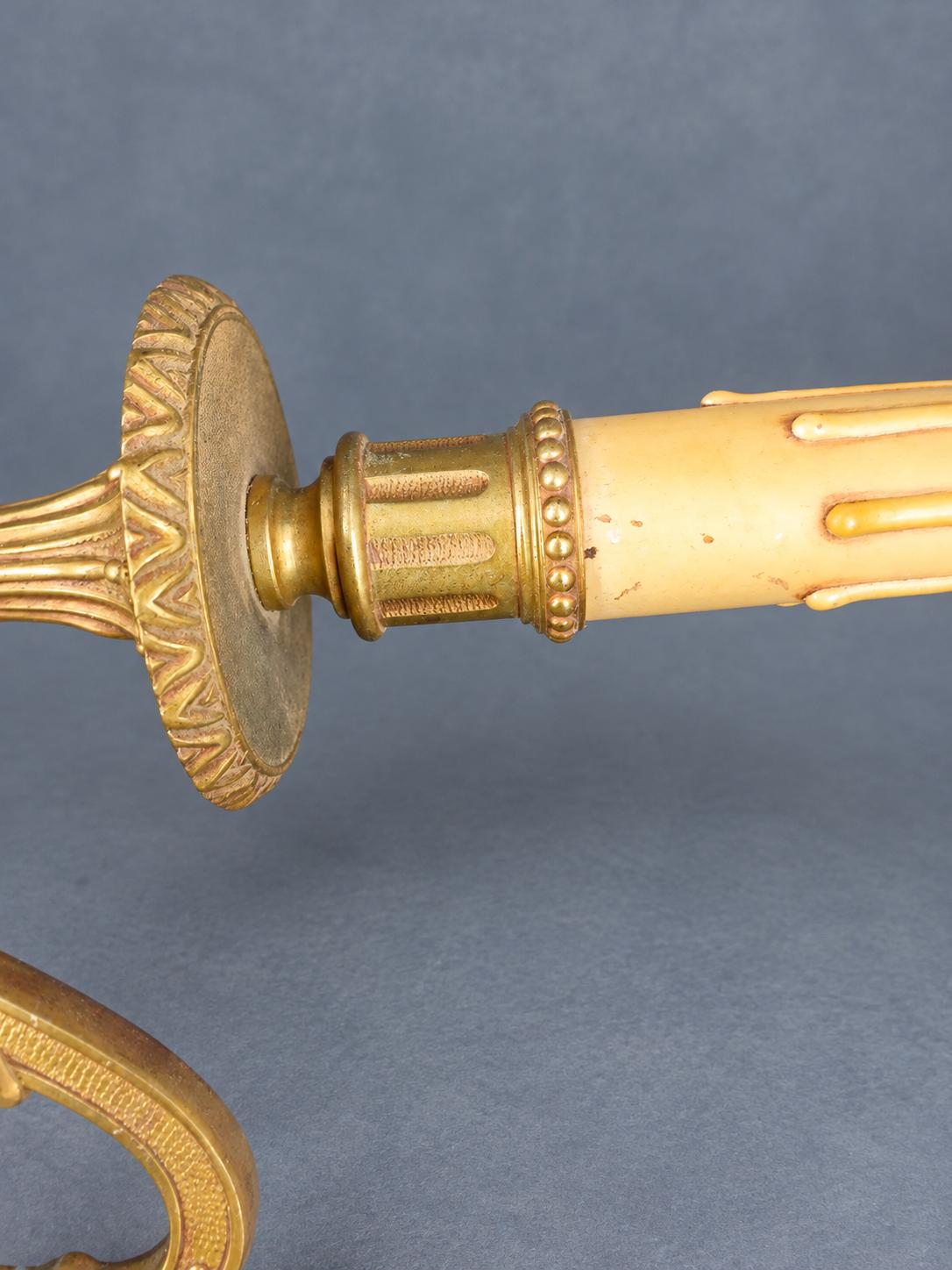 Vintage Pair of Large Louis XVI Style Gilt Metal Wall Sconces, Tapering Backplates with Urn Finials and Rosettes, Two Lights Each, 36 cm