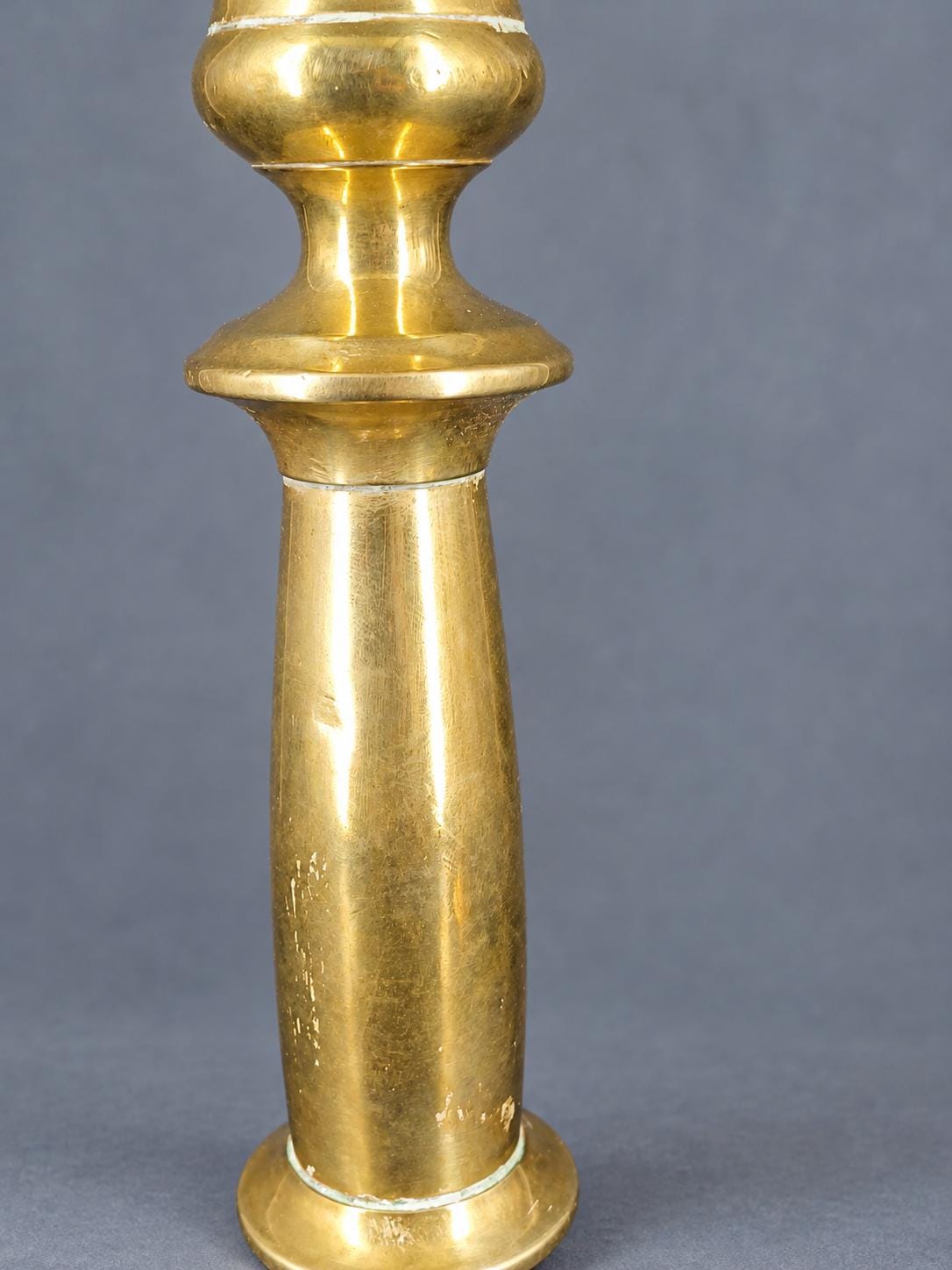 Vintage Pair of Brass Candlesticks, Restauration Style Baluster Stems on Domed Round Bases, Attributed 19th Century, 28 cm