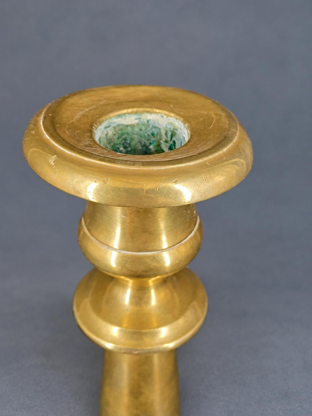 Vintage Pair of Brass Candlesticks, Restauration Style Baluster Stems on Domed Round Bases, Attributed 19th Century, 28 cm