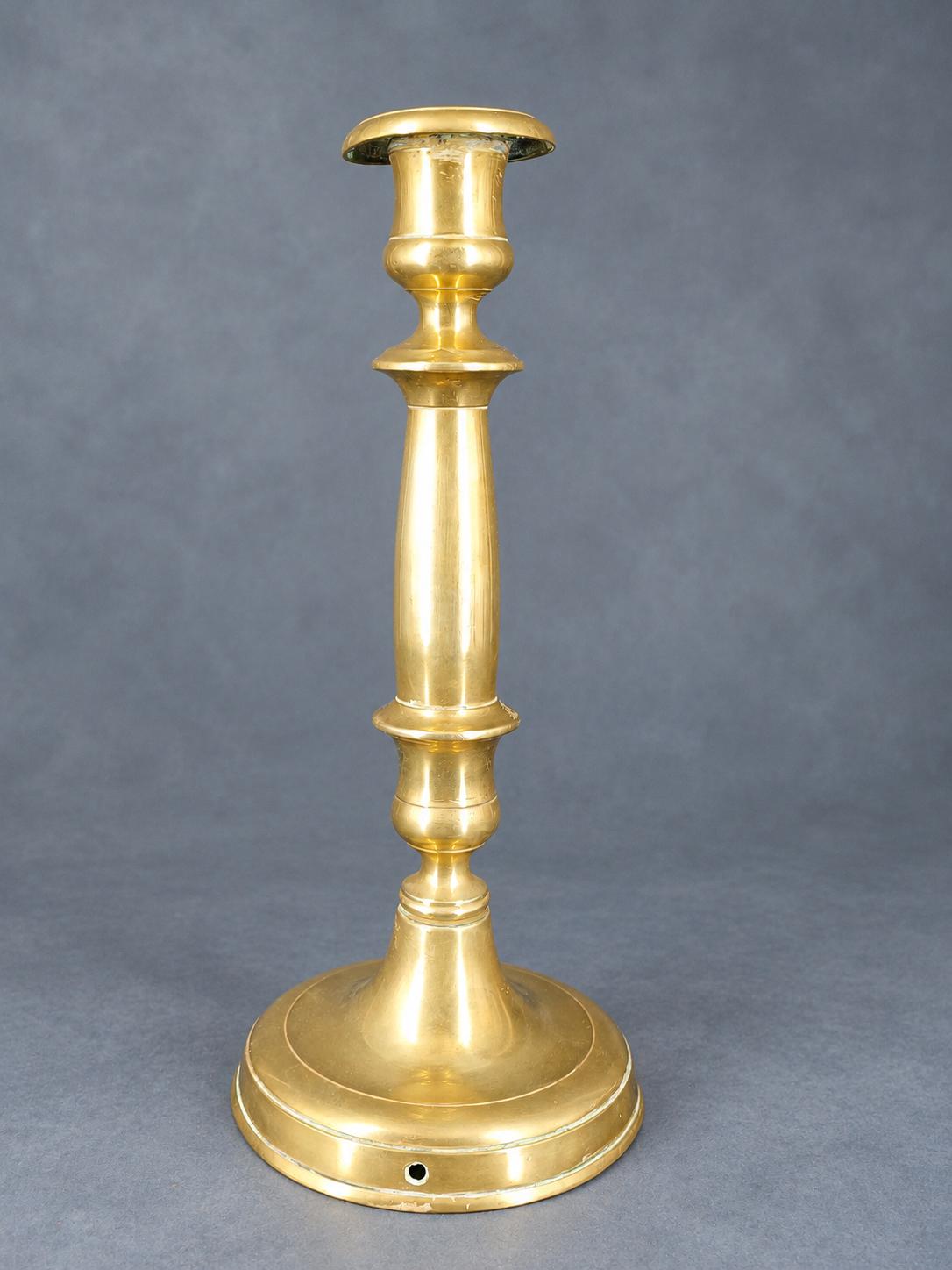 Vintage Pair of Brass Candlesticks, Restauration Style Baluster Stems on Domed Round Bases, Attributed 19th Century, 28 cm