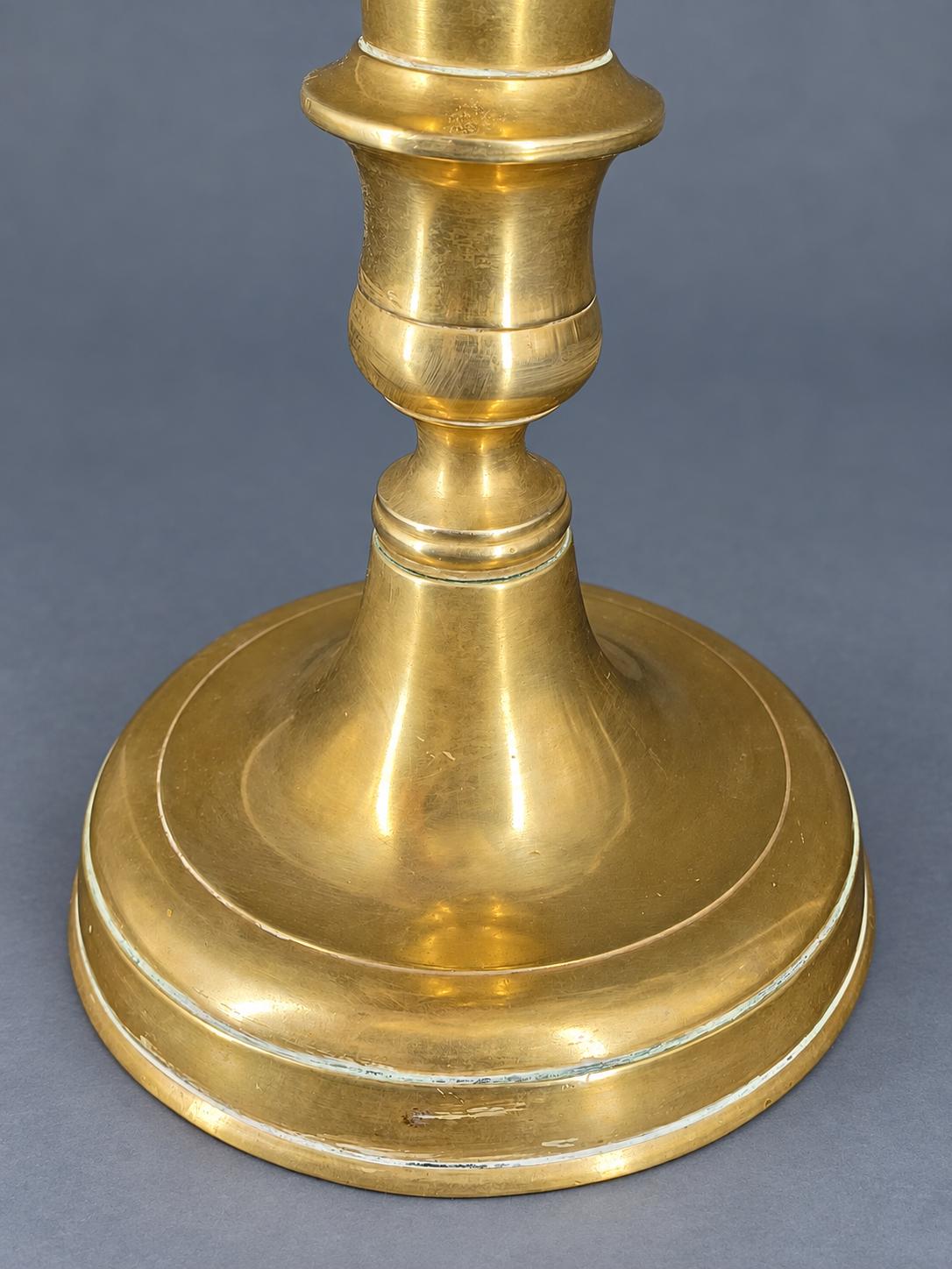 Vintage Pair of Brass Candlesticks, Restauration Style Baluster Stems on Domed Round Bases, Attributed 19th Century, 28 cm