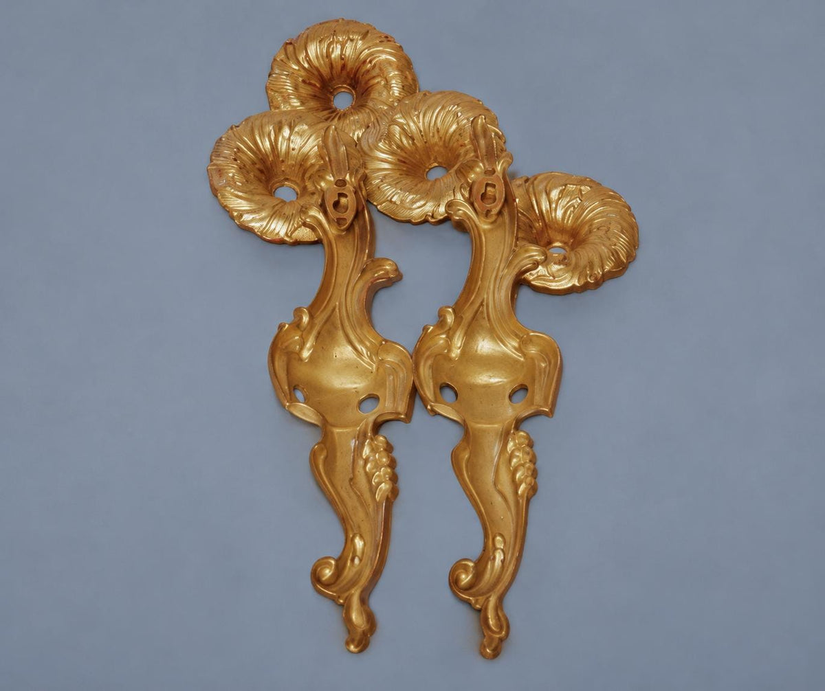 Vintage Pair of Louis XV Style Gilt Metal Wall Sconces with Faceted Glass Drops, Two Scrolled Arms Each, 36 cm