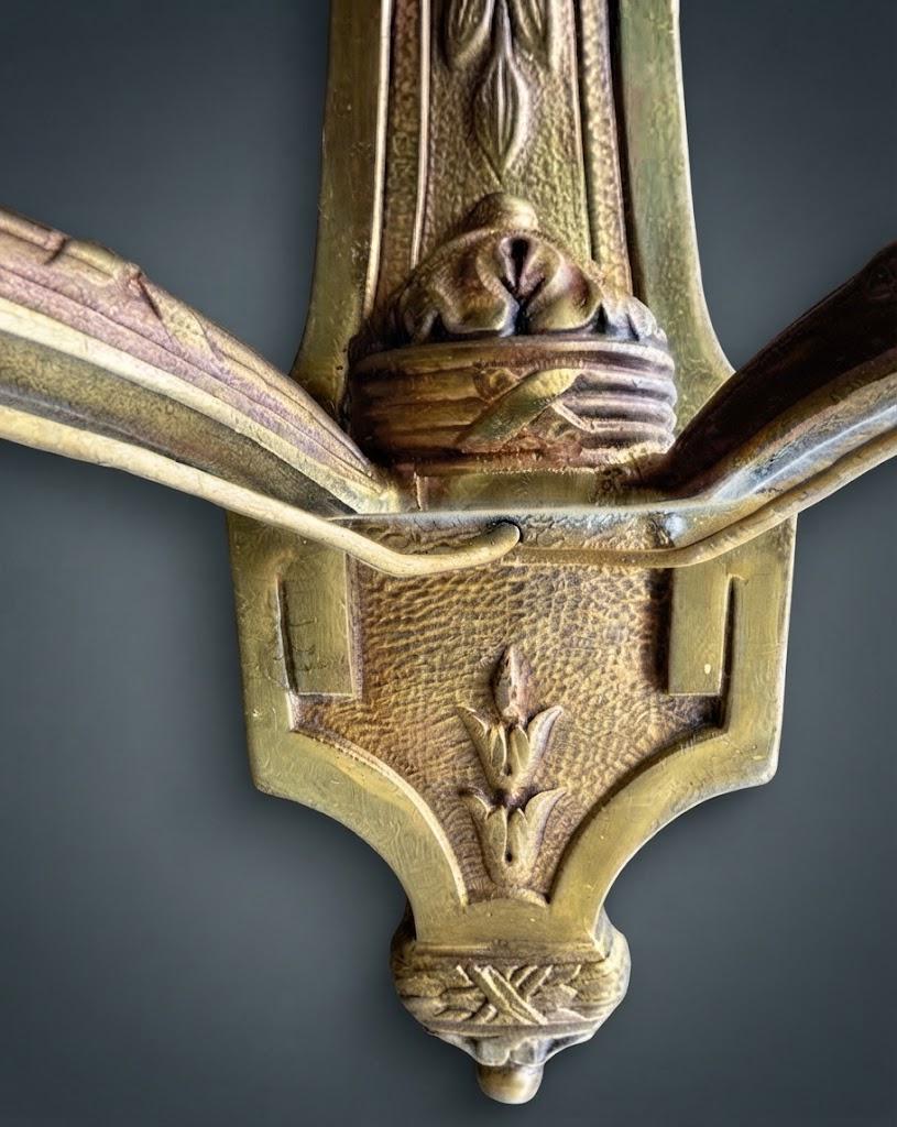 Pair of Louis XVI Style Two-Arm Wall Sconces, Gilt Metal with Acanthus Arms and Shield-Shaped Back Plates