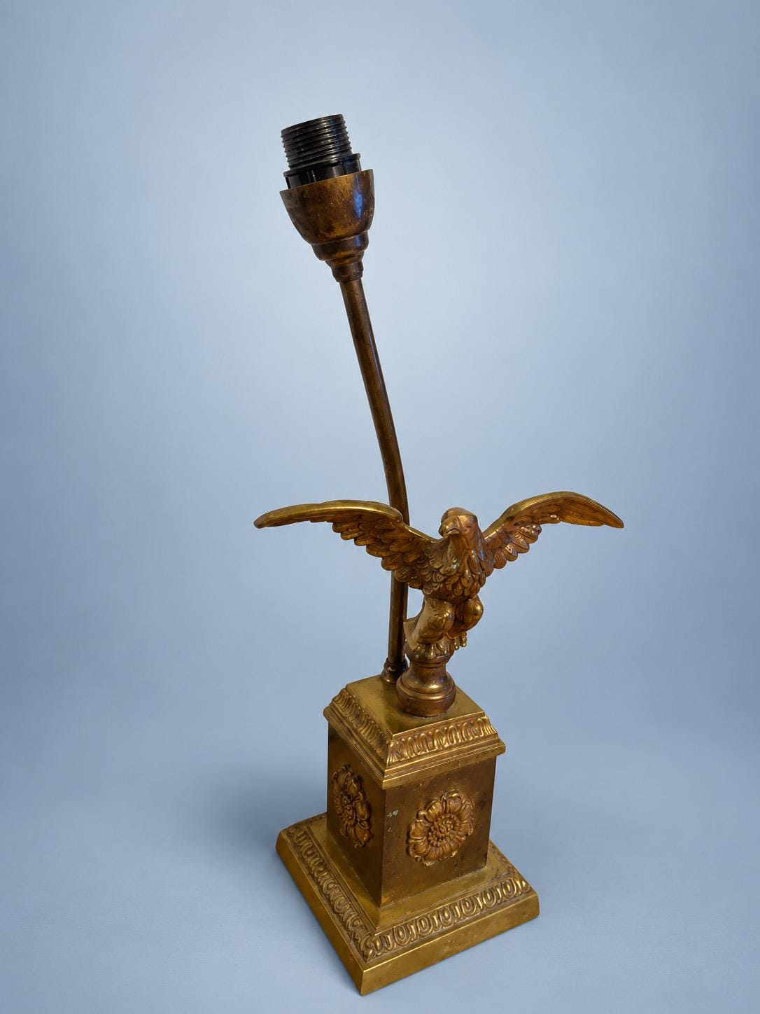 Vintage Empire Style Eagle Table Lamp, Converted Candlestick with Rosette Plinth, Brass-Tone Metal