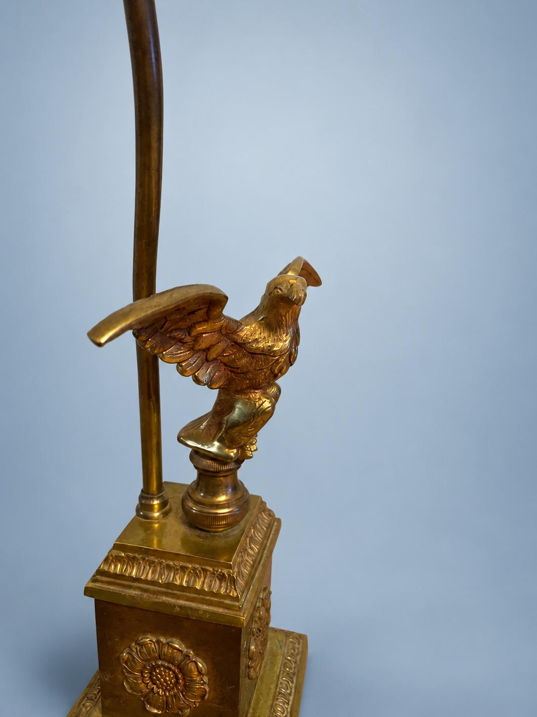 Vintage Empire Style Eagle Table Lamp, Converted Candlestick with Rosette Plinth, Brass-Tone Metal