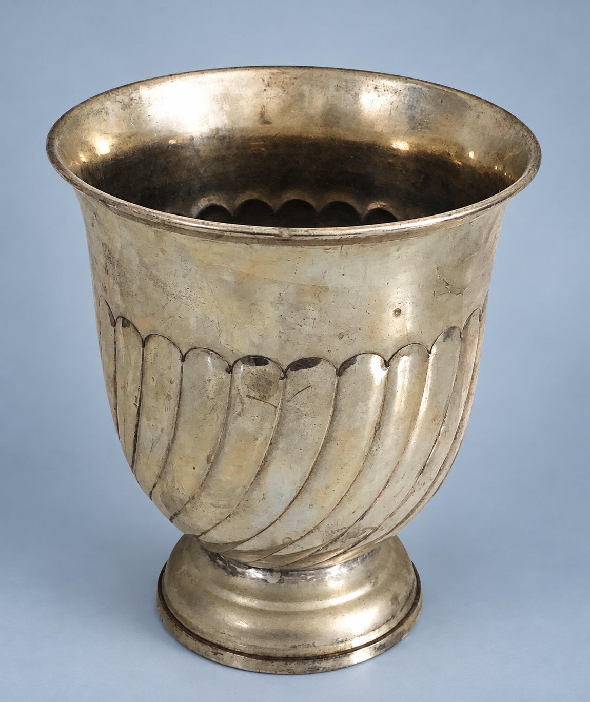 Vintage Silver-Tone Footed Vase with Swirled Gadroons and Rolled Rim