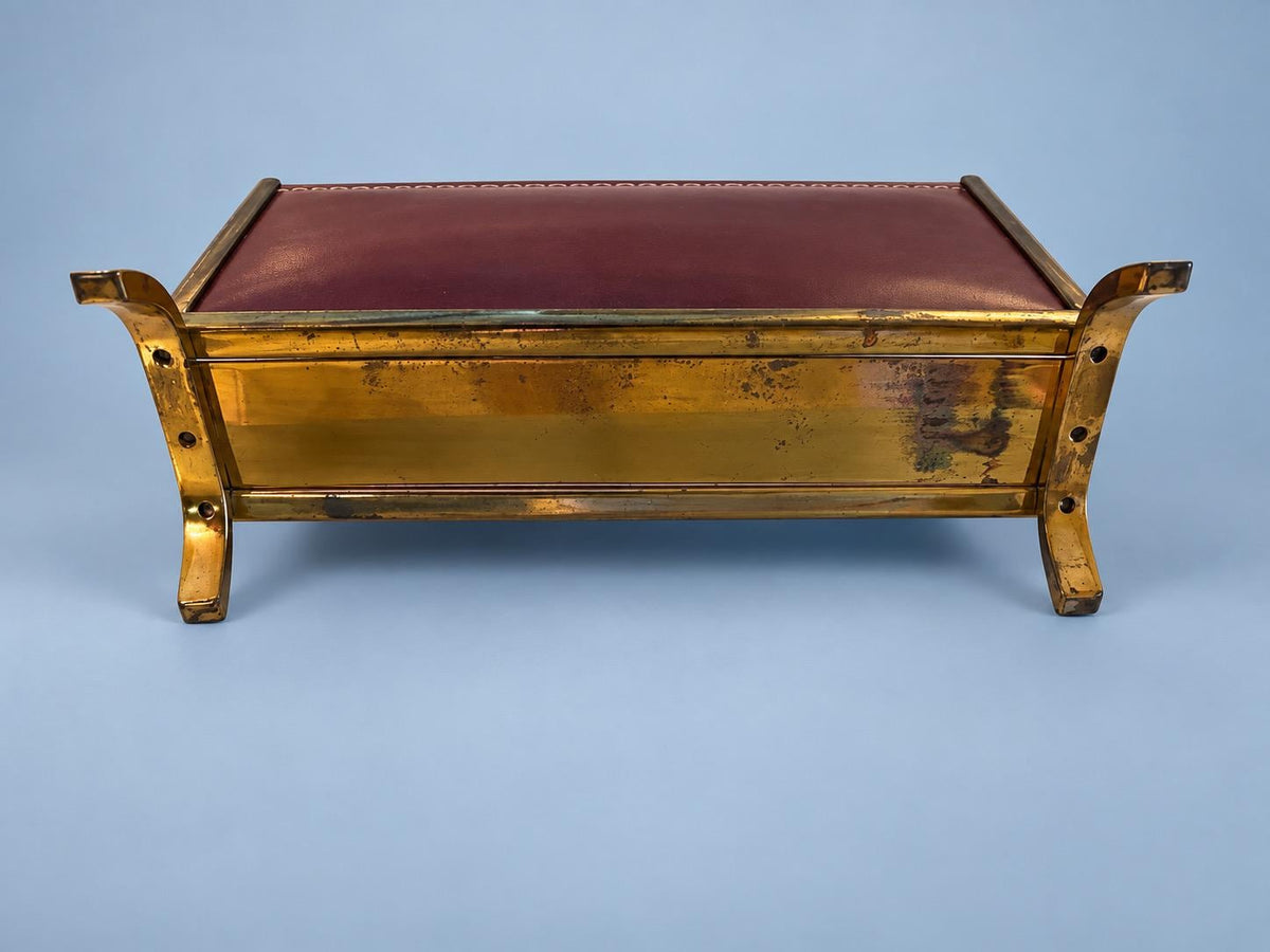 Vintage Burgundy Leather and Gold-Tone Metal Letter Rack, Directoire Style Outswept Corner Feet