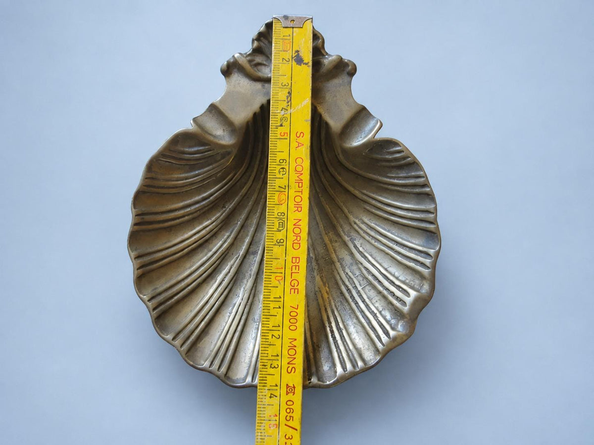 Vintage Brass-Tone Scallop Shell Trinket Dish, Rocaille Style, 1960s
