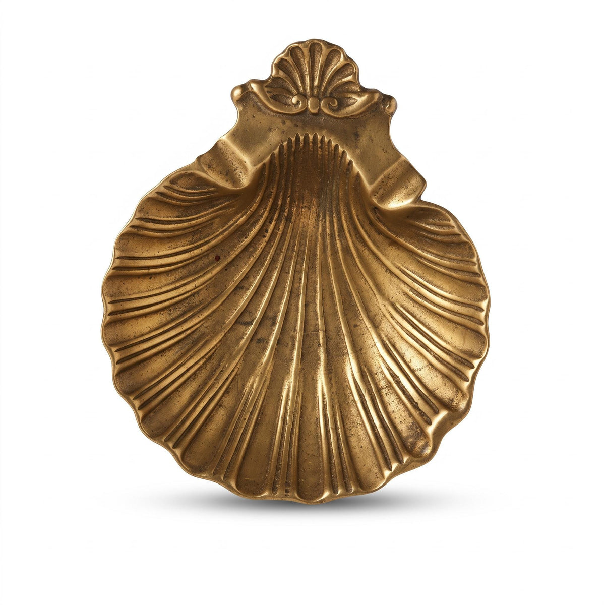 Vintage Brass-Tone Scallop Shell Trinket Dish, Rocaille Style, 1960s