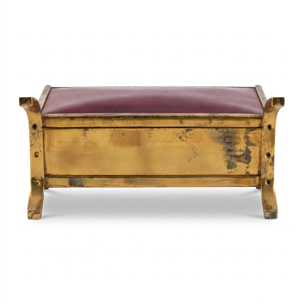 Vintage Burgundy Leather and Gold-Tone Metal Letter Rack, Directoire Style Outswept Corner Feet