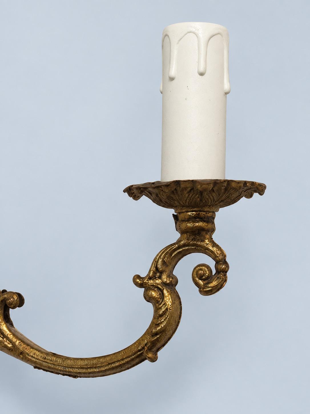 Vintage Pair of Small Louis XV Style Gilt Metal Two-Arm Wall Sconces with Shell Crest