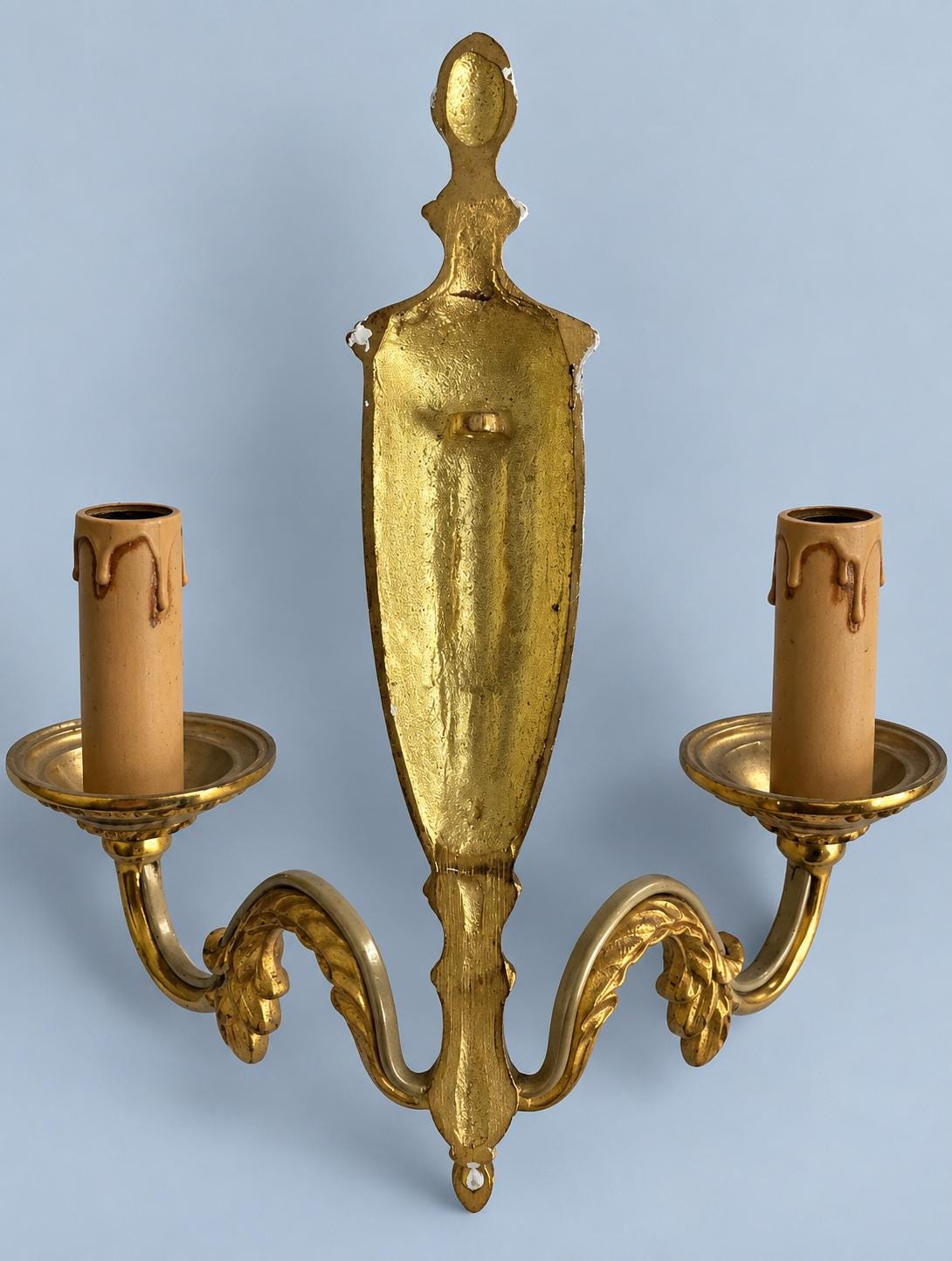 Vintage Pair of French Louis XVI Style Gilt Metal Two-Arm Wall Sconces with Fluted Urn Column