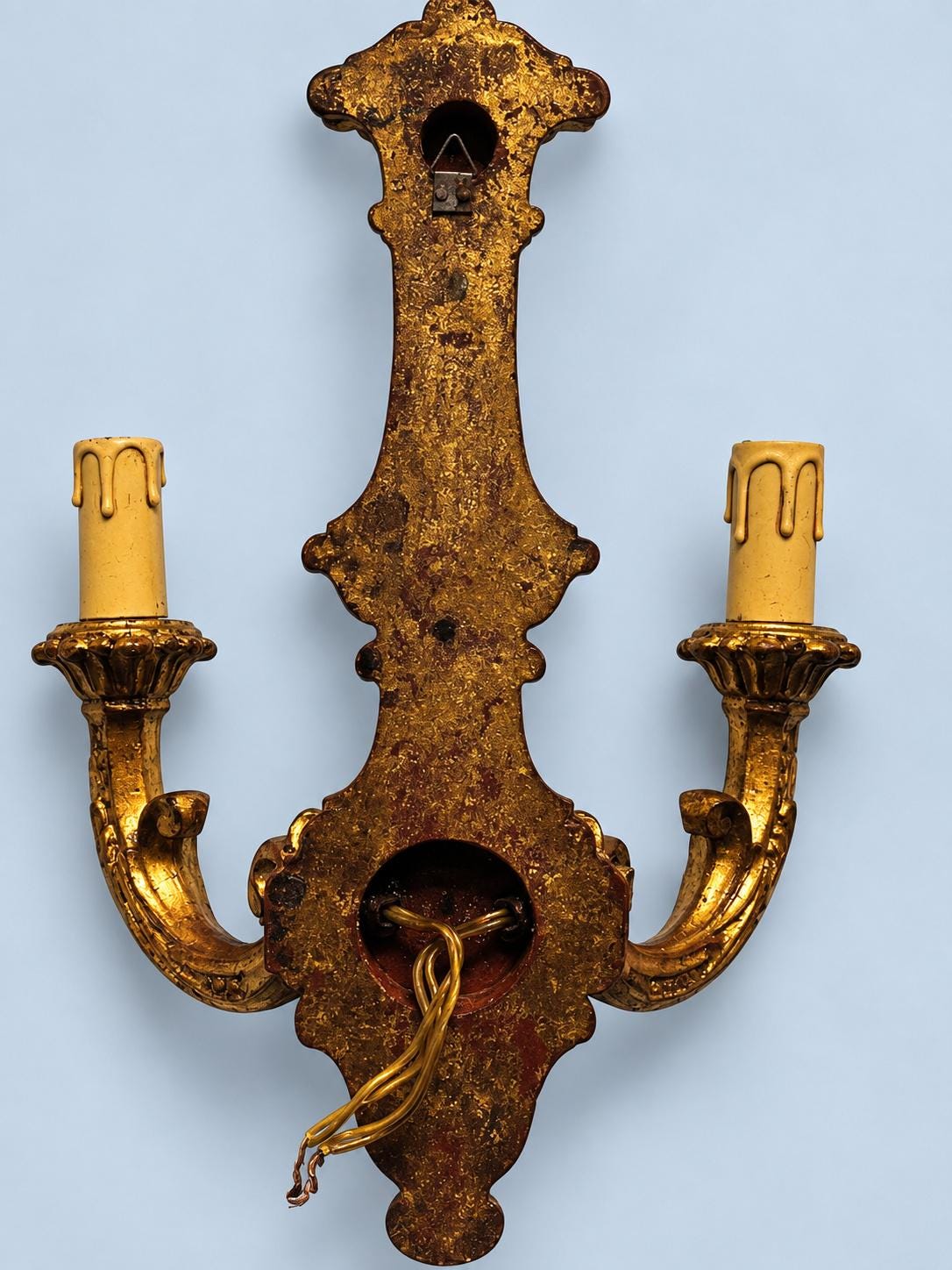 Vintage Pair of Classical Style Antique Gold Finish Two-Arm Wall Sconces with Acanthus Arms