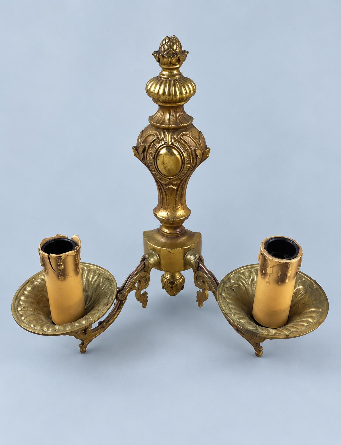 Vintage Pair of Louis XV Style Gilt Metal Two-Arm Wall Sconces with Deep Drip Pans