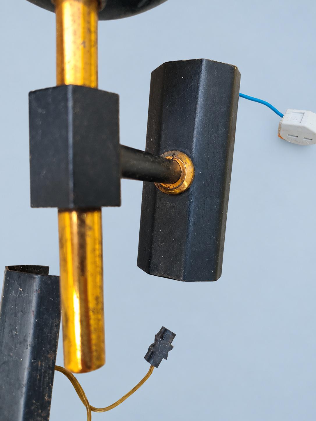 Vintage Pair of 1960s French Black and Brass-Tone Wall Sconces with White Textured Cone Glass Shades