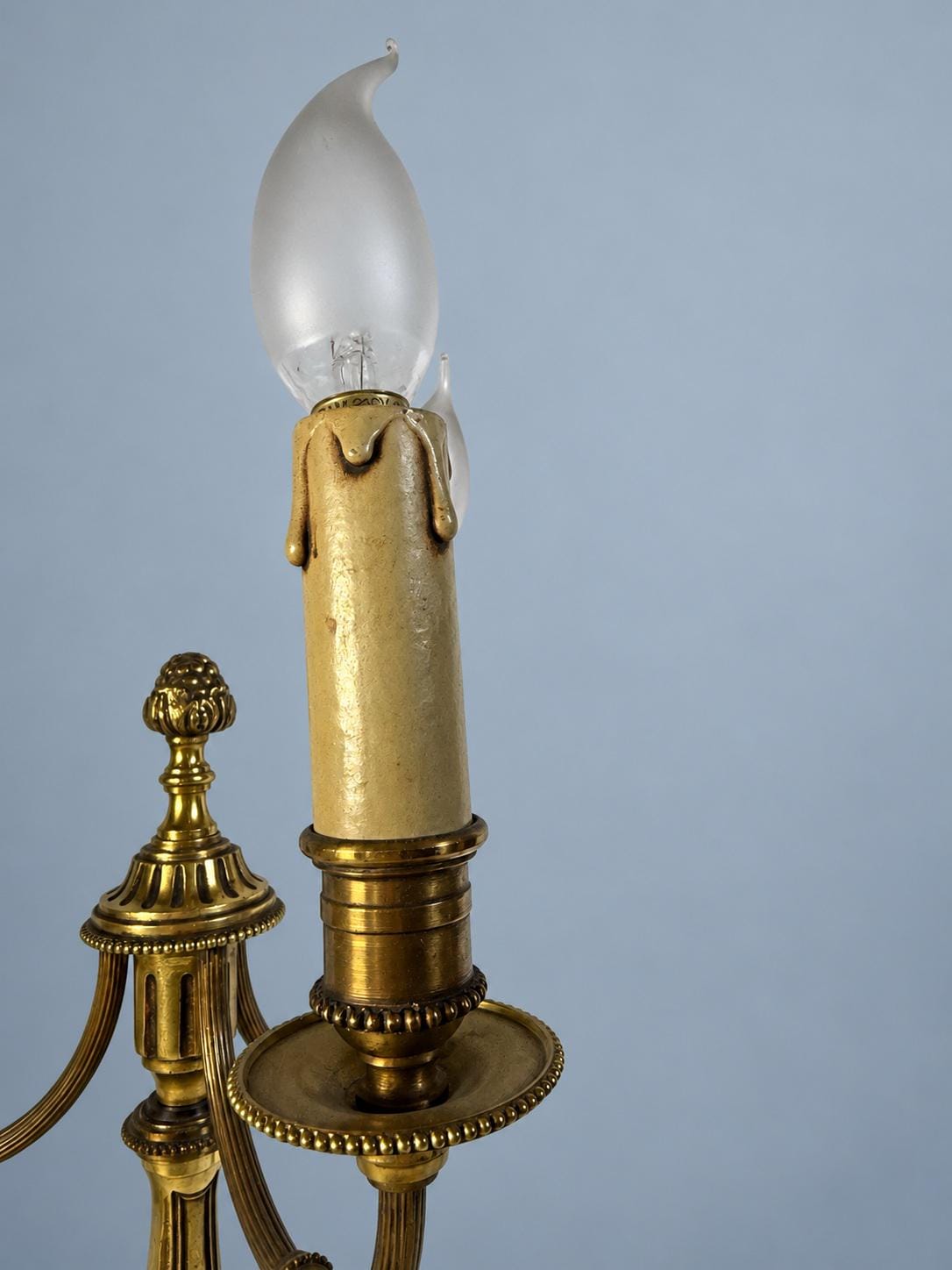 Antique Pair of Napoleon III Louis XVI Style Gilt Metal Three-Light Candelabra Table Lamps