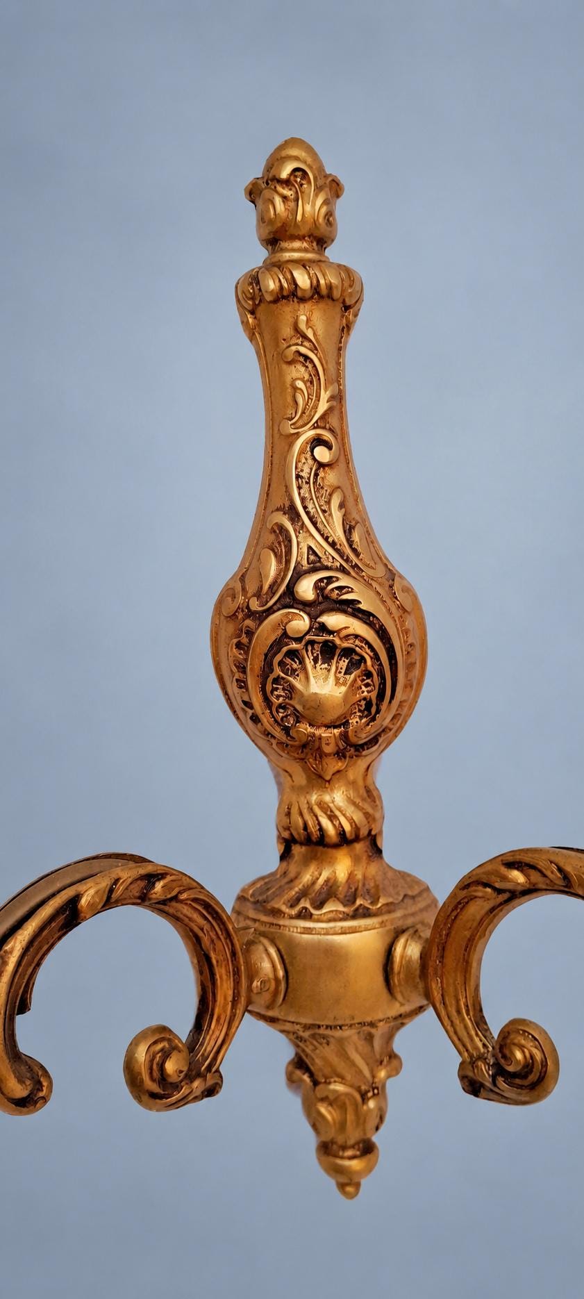 Vintage Pair of Louis XV Style Gilt Metal Two-Arm Wall Sconces with Shell Cartouche Stem