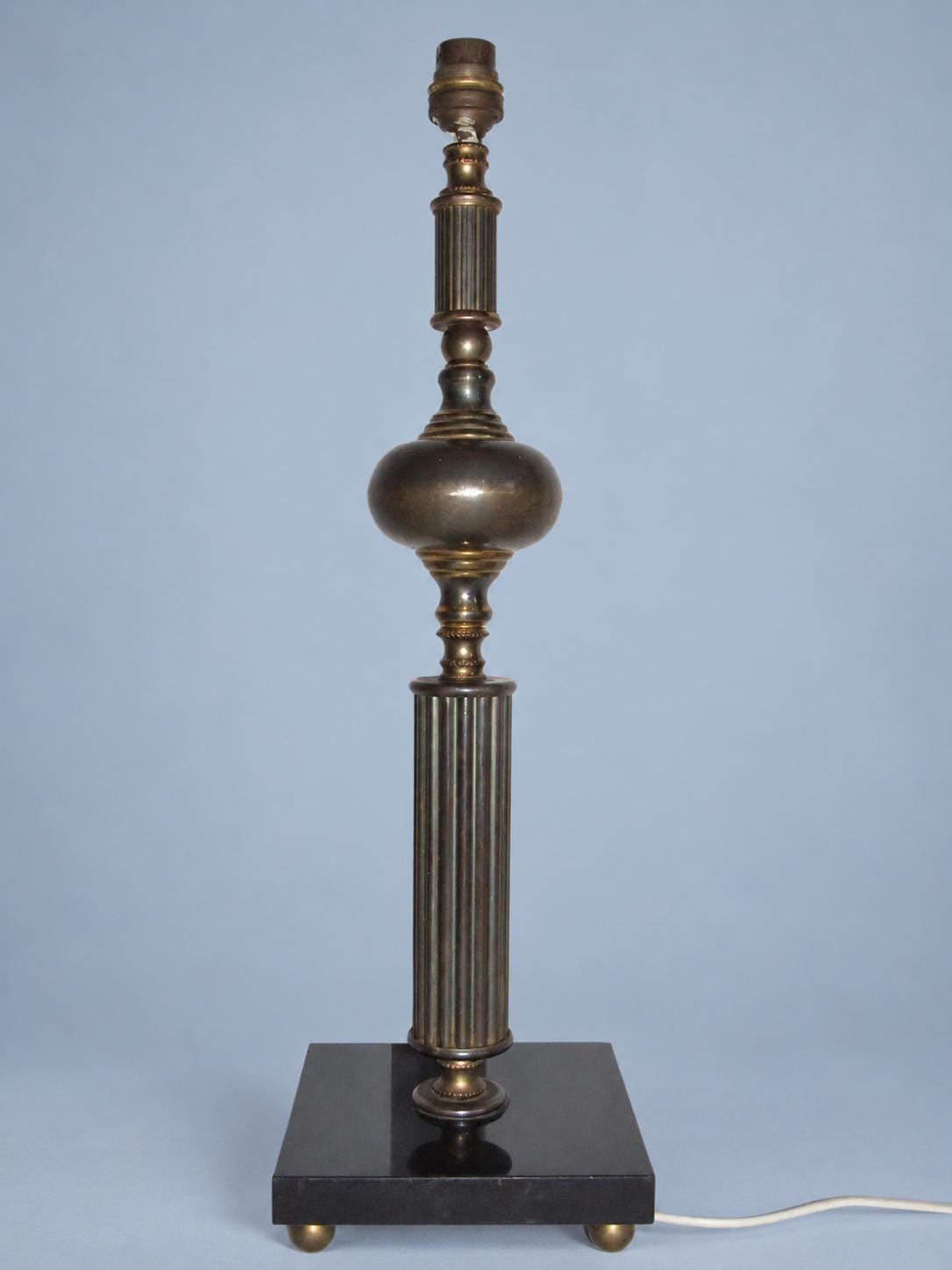 Vintage Louis XVI Style Two-Tone Column Table Lamp Base on Black Polished Stone Plinth