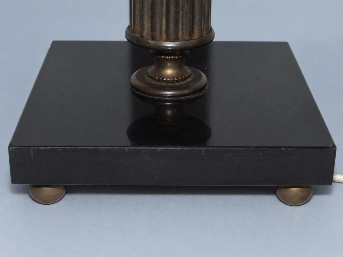 Vintage Louis XVI Style Two-Tone Column Table Lamp Base on Black Polished Stone Plinth