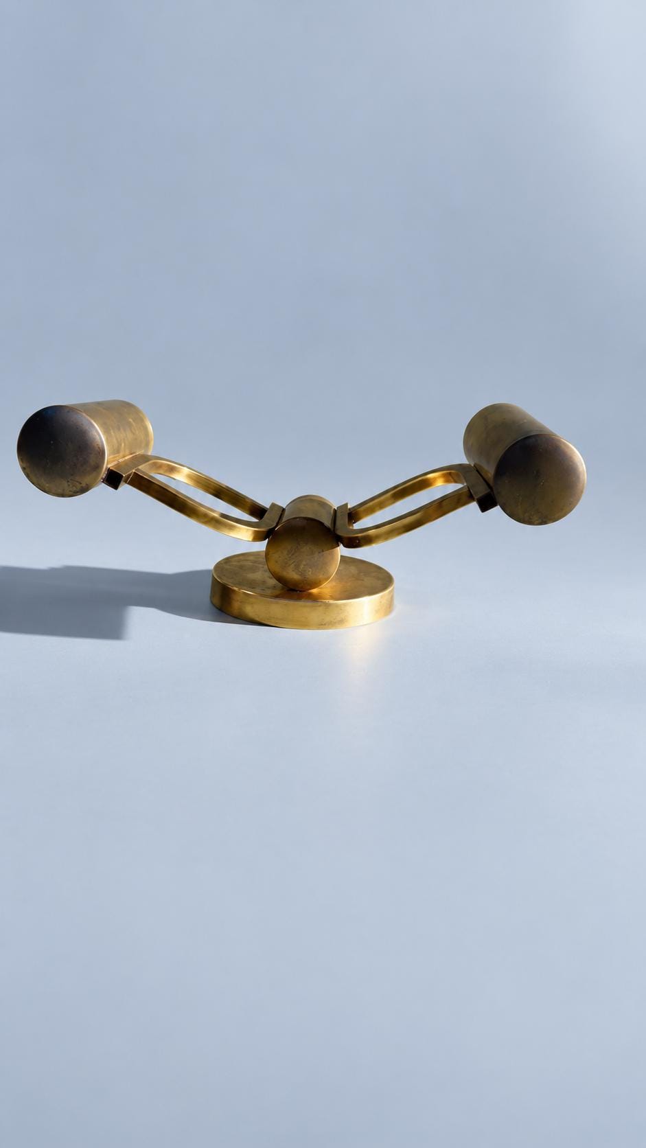 1970s Brass Two-Light Wall Sconce, Loop Arms and Cylinder Sockets, Sciolari Style