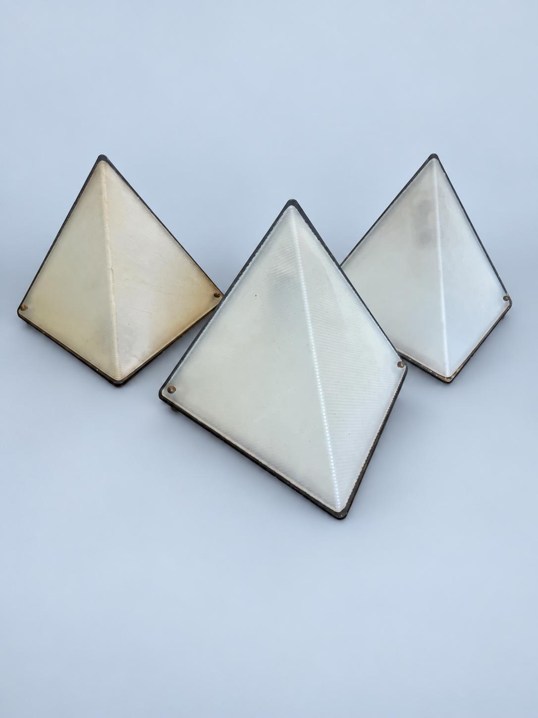 1960s–70s Diamond Wall Sconces, Set of Three, Ribbed White Perspex Panels and Black Metal Bases