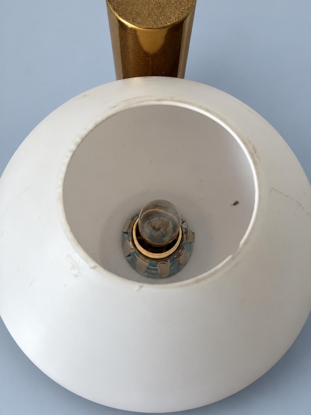 Vintage 1970s Gold-Tone Wall Sconce with White Saucer-Shaped Glass Shade