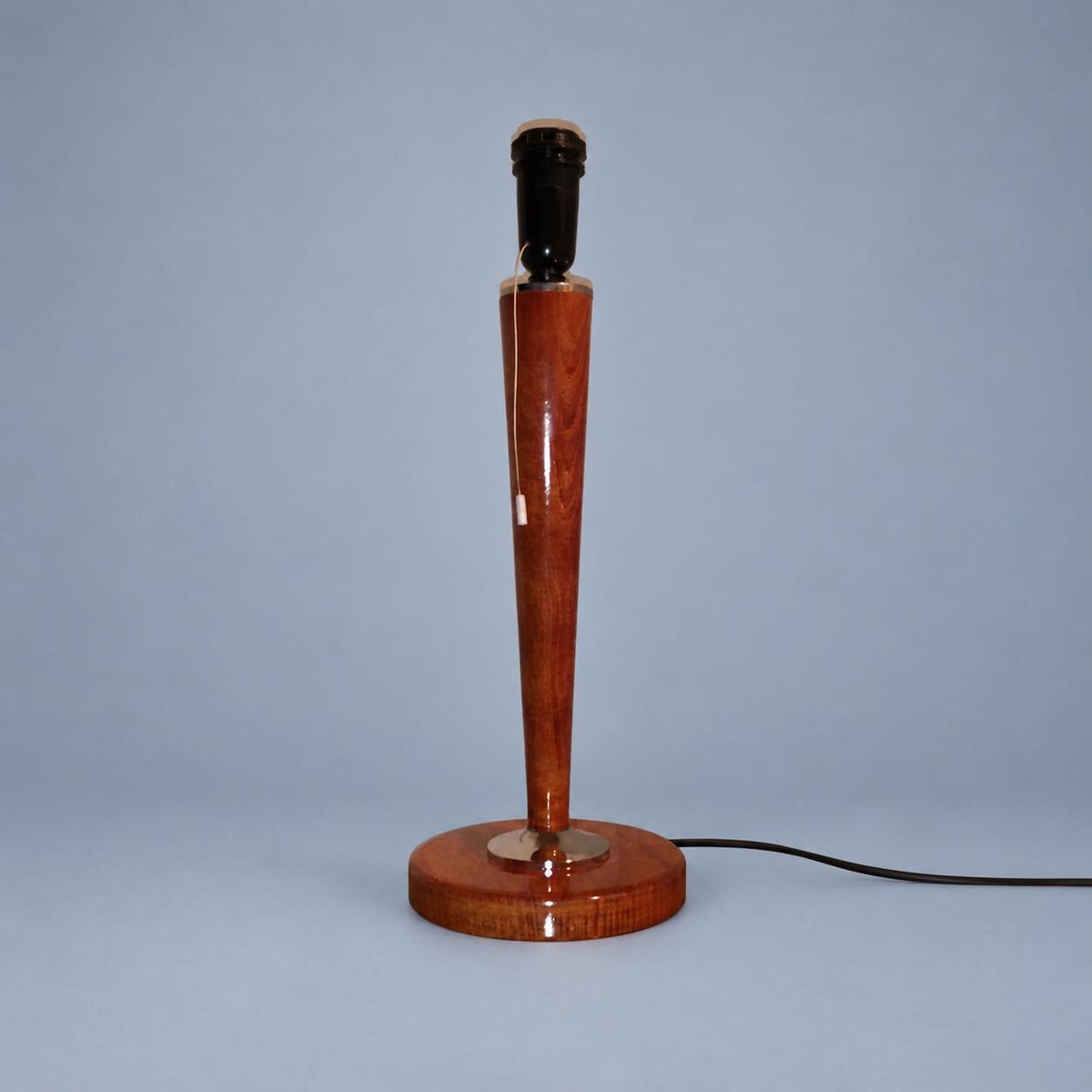 Vintage Large Table Lamp, Attributed 1960s–70s, Tapered Stained Beech Column with Chrome Details, Cream Drum Shade, 68 cm