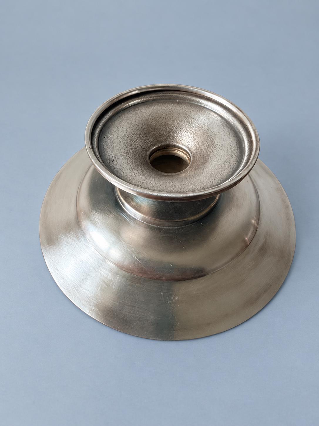 Vintage Empire Style Footed Dish with Griffin and Lyre Frieze, Silver-Tone Metal Pedestal Coupe, 15.5 cm