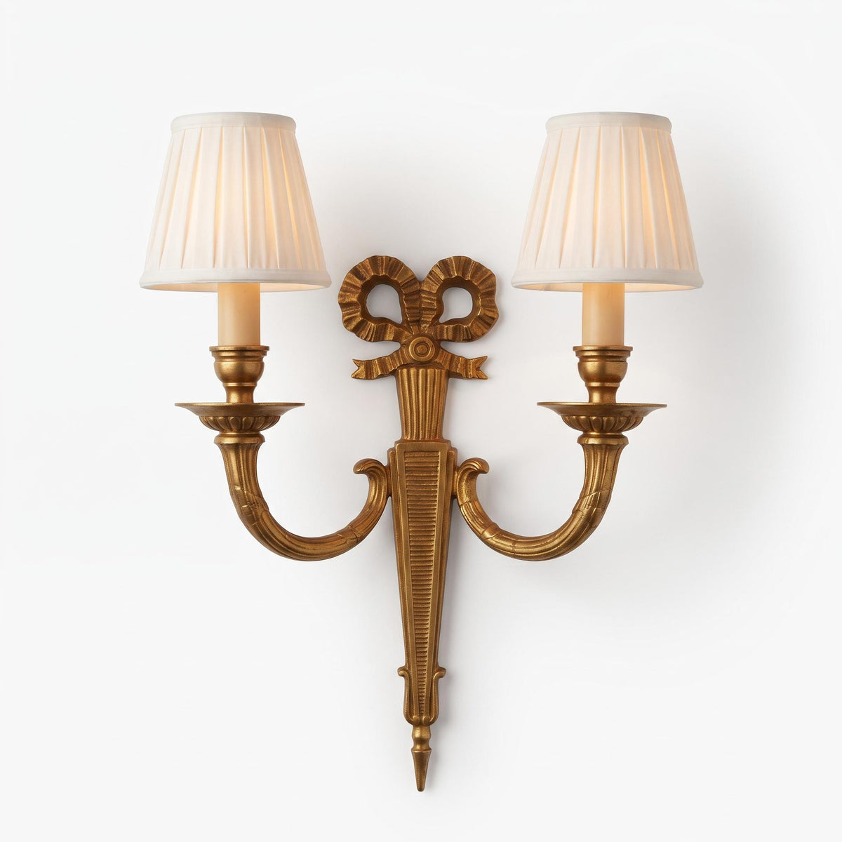 Vintage Single French Louis XVI Style Gilt Metal Two-Arm Wall Sconce with Ribbon Bow and Tapering Shaft