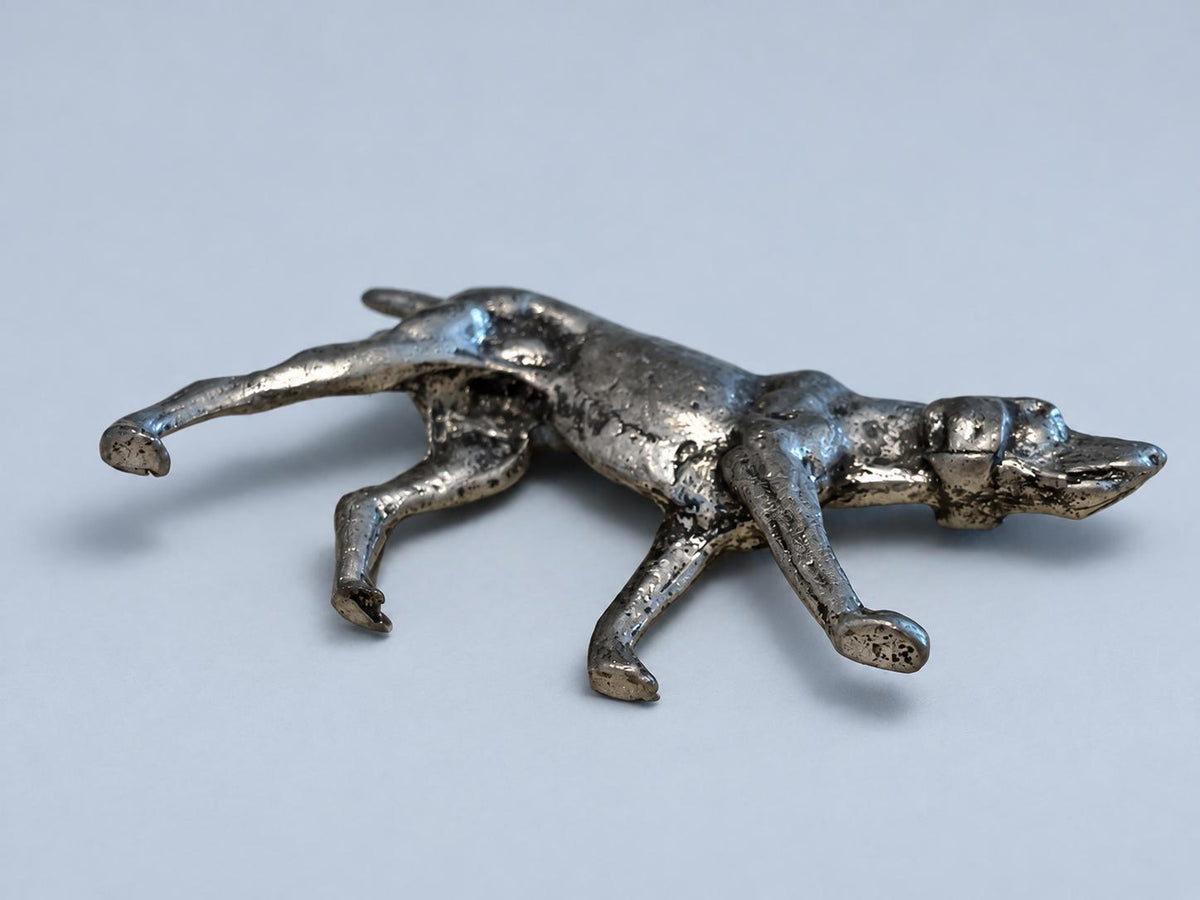 Vintage Miniature Silver-Tone Metal Pointer Dog Figurine, Small Hunting Dog Statue, Cabinet Curio or Desk Decor for Dog Lovers