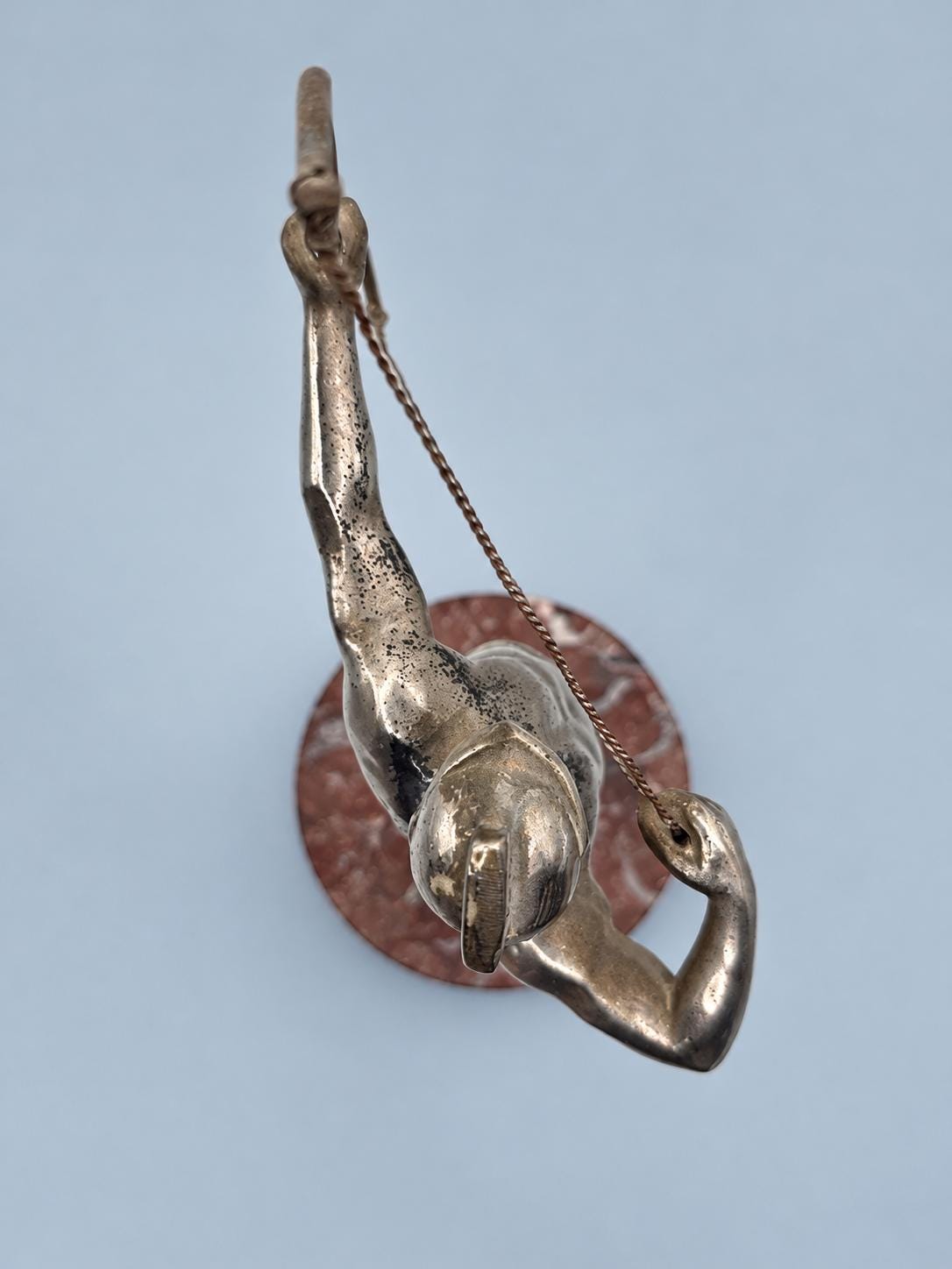 Art Deco Style Archer Statue, Silver-Tone Metal Bowman on Red Stone Base, Vintage