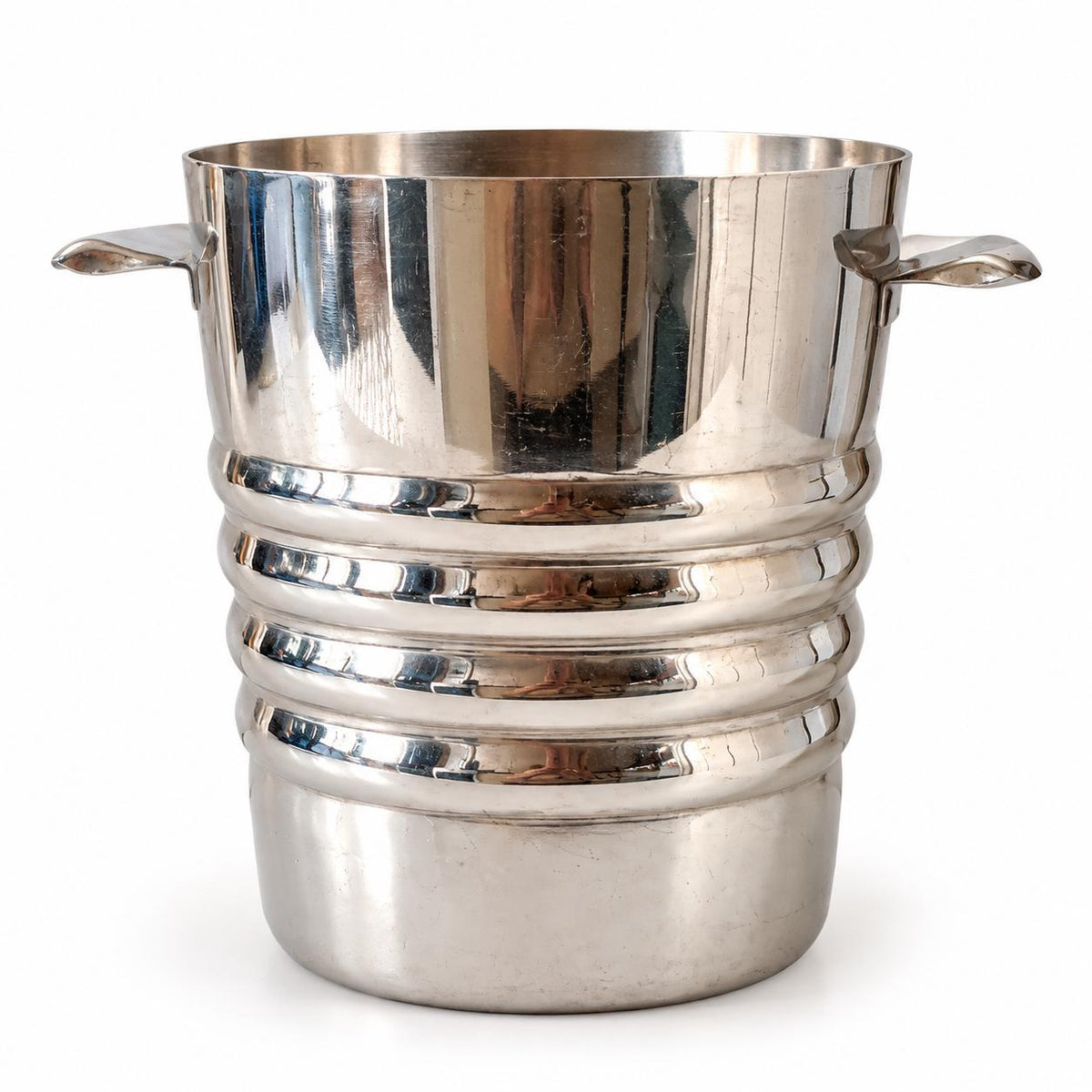 Vintage Art Deco Style Champagne and Wine Cooler, Chrome-Finish Ribbed Ice Bucket with Twin Handles, 20 cm