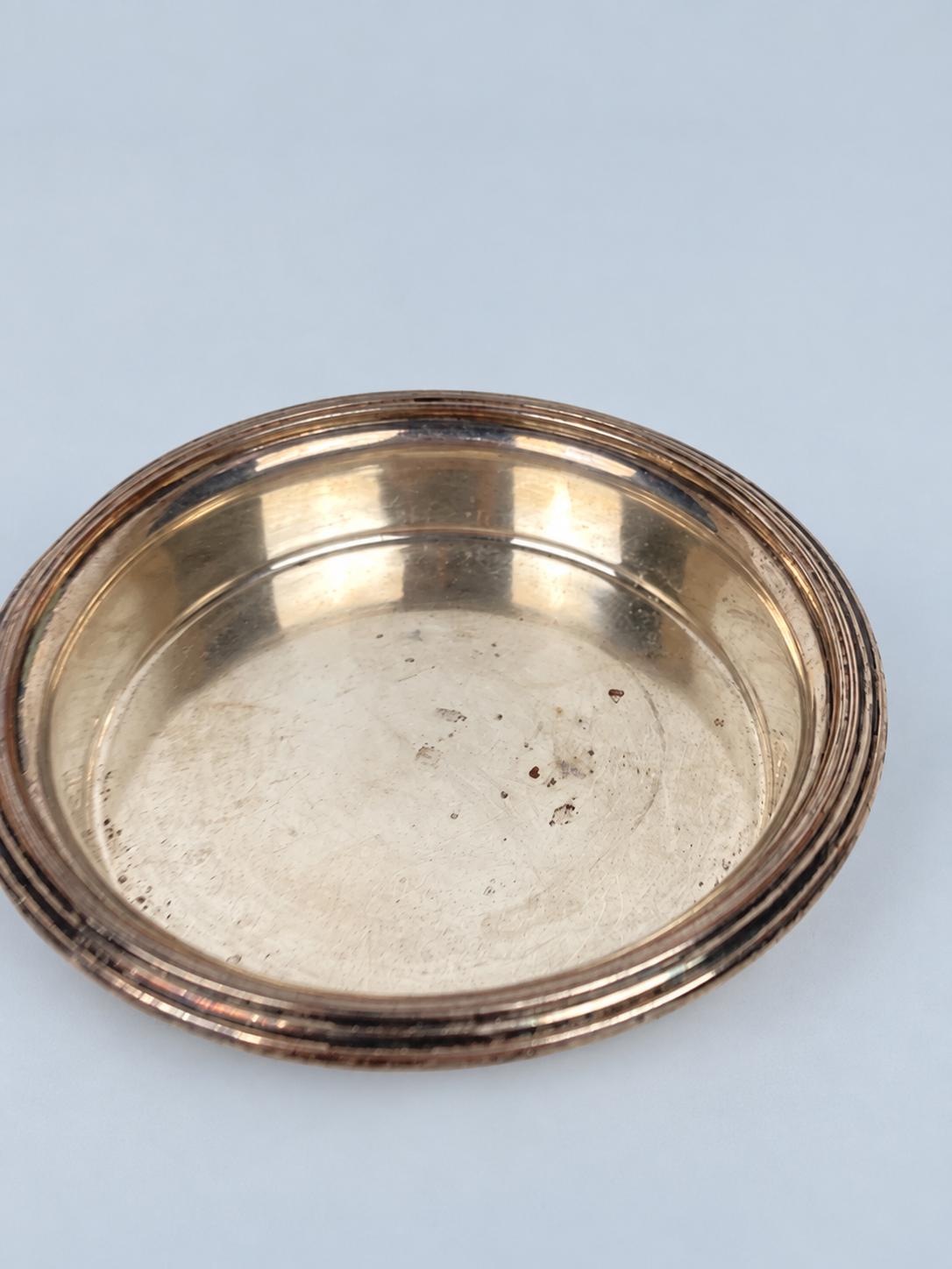 Vintage Small Silver-Tone Metal Round Dish with Moulded Rim, 14 cm Bottle Coaster or Trinket Dish, Classic Tableware