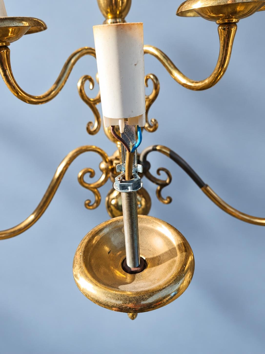 Pair of Large Vintage Dutch Baroque Style Bronze Five-Arm Wall Sconces, Two-Tier Candle Lights with Ball Base for Dining Room or Hall