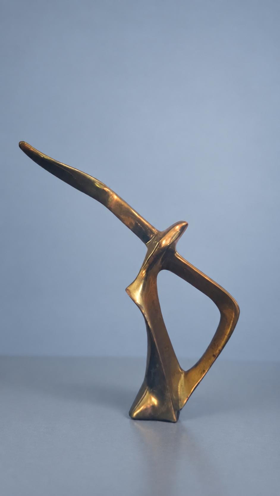 Vintage Mid-Century Modern Abstract Brass-Tone Seagull Sculpture