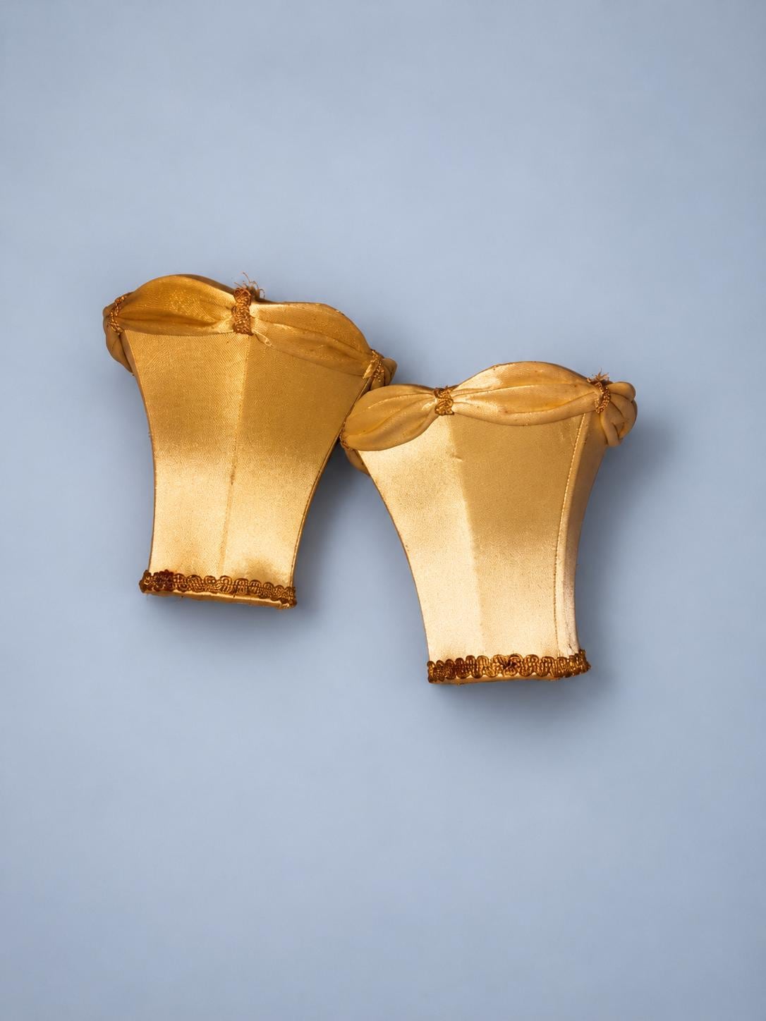Vintage Brass Two-Arm Wall Sconce with Gold Satin Fabric Lamp Shades, Classic Regency Style Light for Bedroom or Living Room