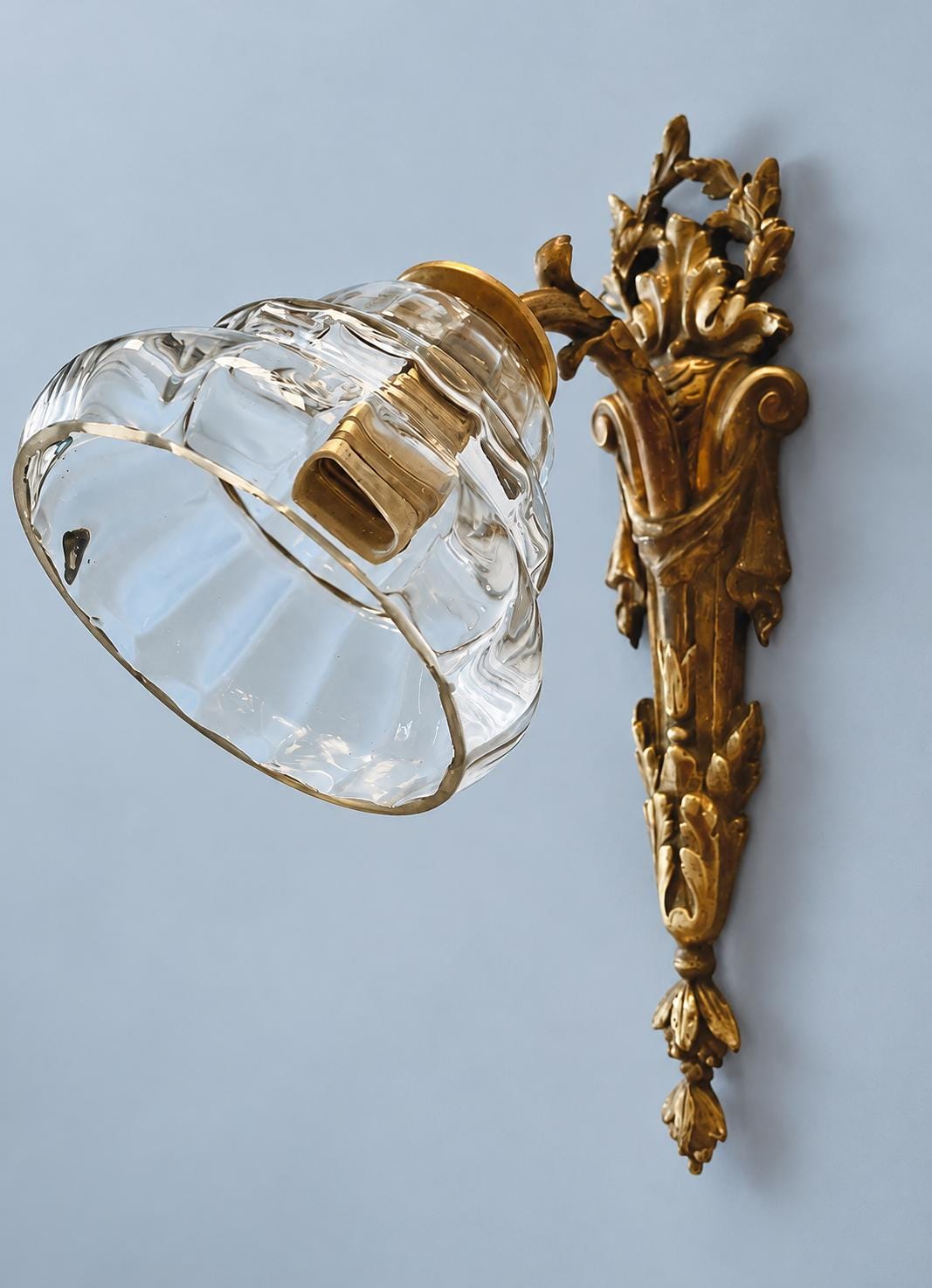Louis XVI Style Gilt Metal Wall Sconce with Clear Glass Tulip Shade, Vintage