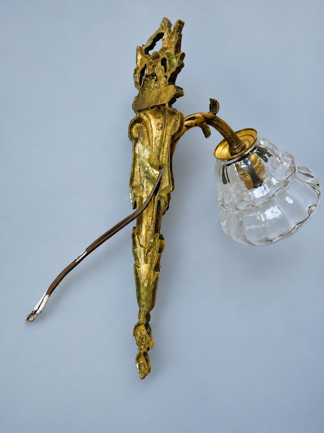 Louis XVI Style Gilt Metal Wall Sconce with Clear Glass Tulip Shade, Vintage