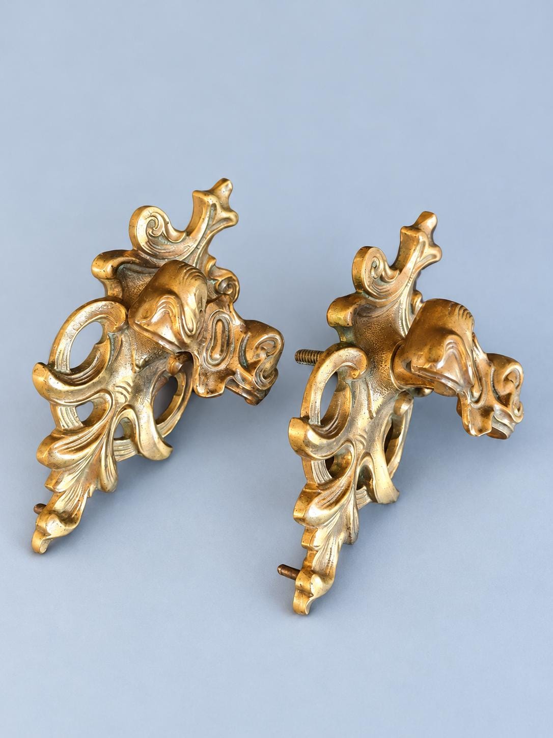 Vintage Pair of Gilt Metal Rococo Furniture Handles, Louis XV Style Rocaille Pulls for Commode, Dresser or Sideboard